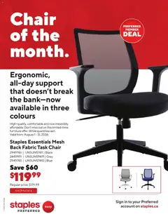Preview of leaflet Staples flyer - Chair of the month from shop Staples is valid from Aug 05, 2026