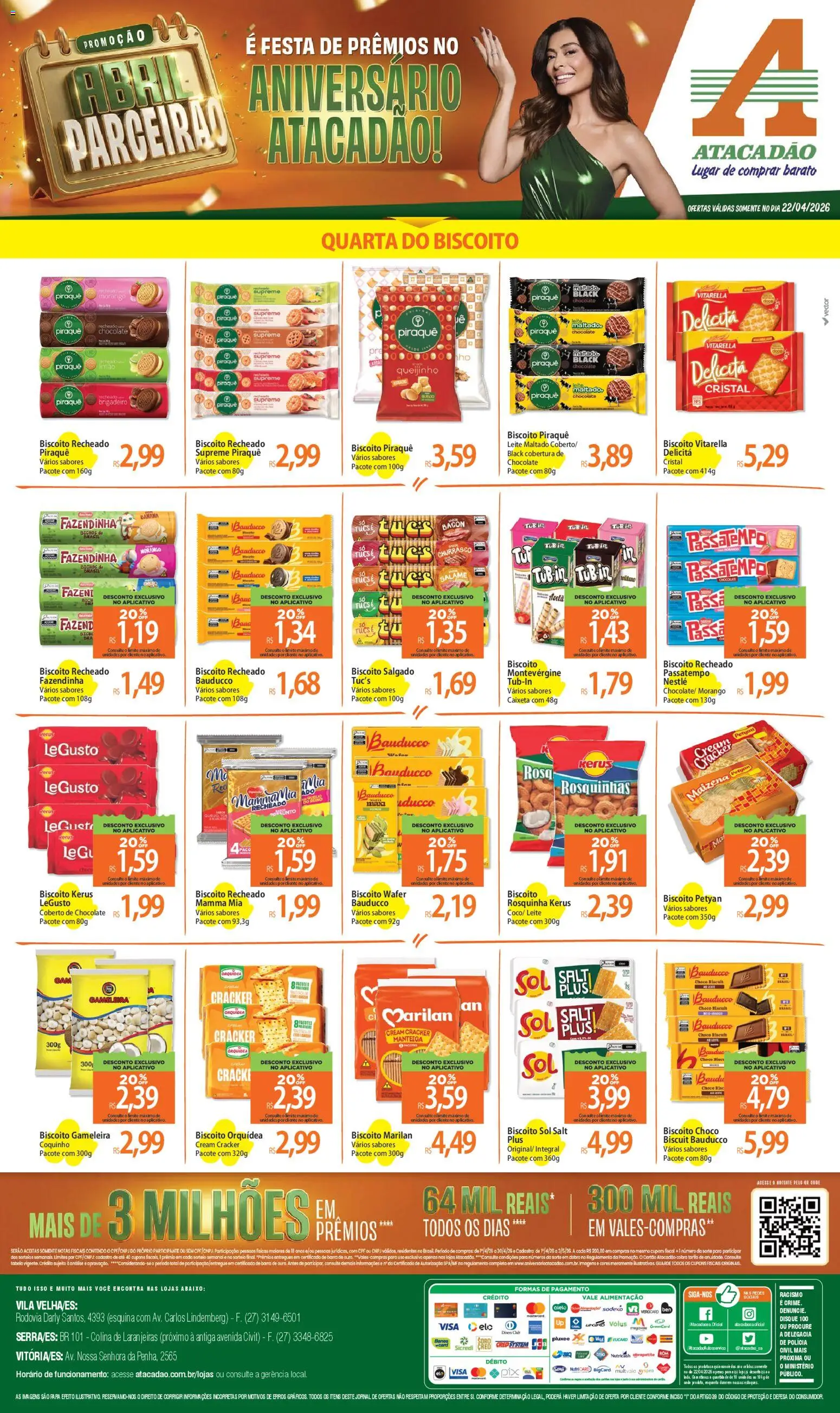 Pré-Visualização do folheto "Atacadão ofertas - ES" da loja Atacadão válido a partir de 22/04/2026 - Orquídea, Biscoito, Leite, Doce, Manteiga, Cream cracker, Biscoito recheado, Biscoito salgado