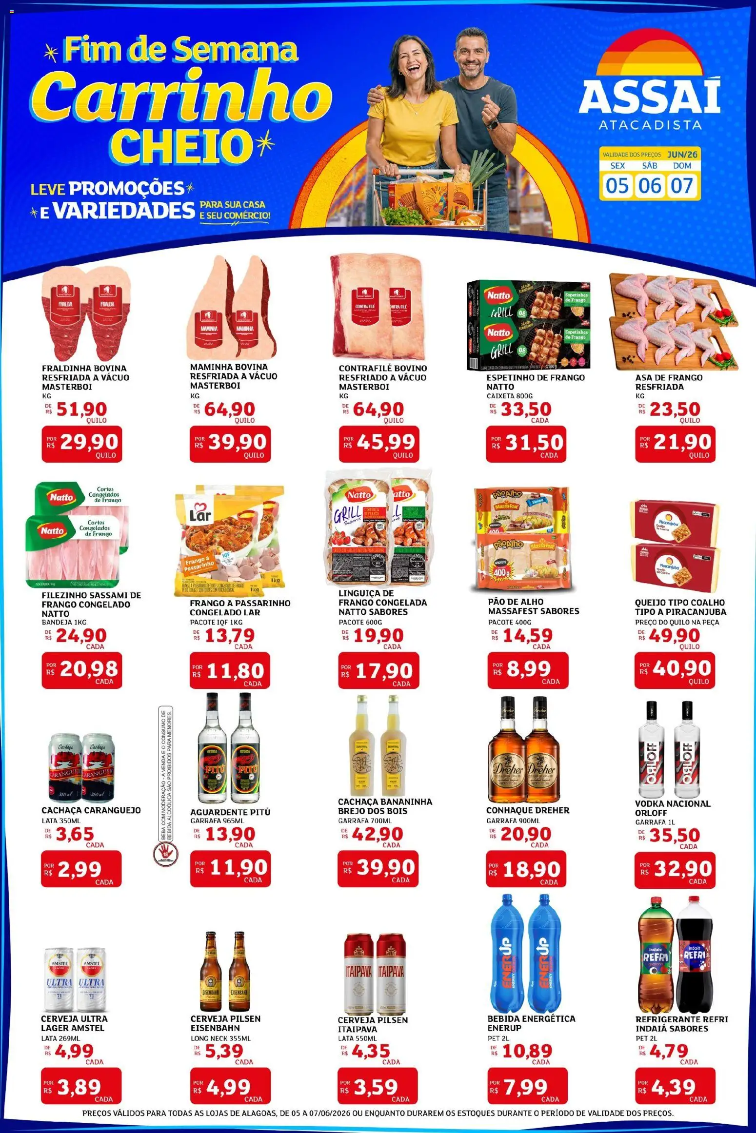 Pré-Visualização do folheto "Assaí Atacadista ofertas - AL" da loja Assaí Atacadista válido a partir de 05/06/2026 - Cerveja, Caranguejo, Vodka, Queijo, Refrigerante, Linguiça, Alho, Bebida energética