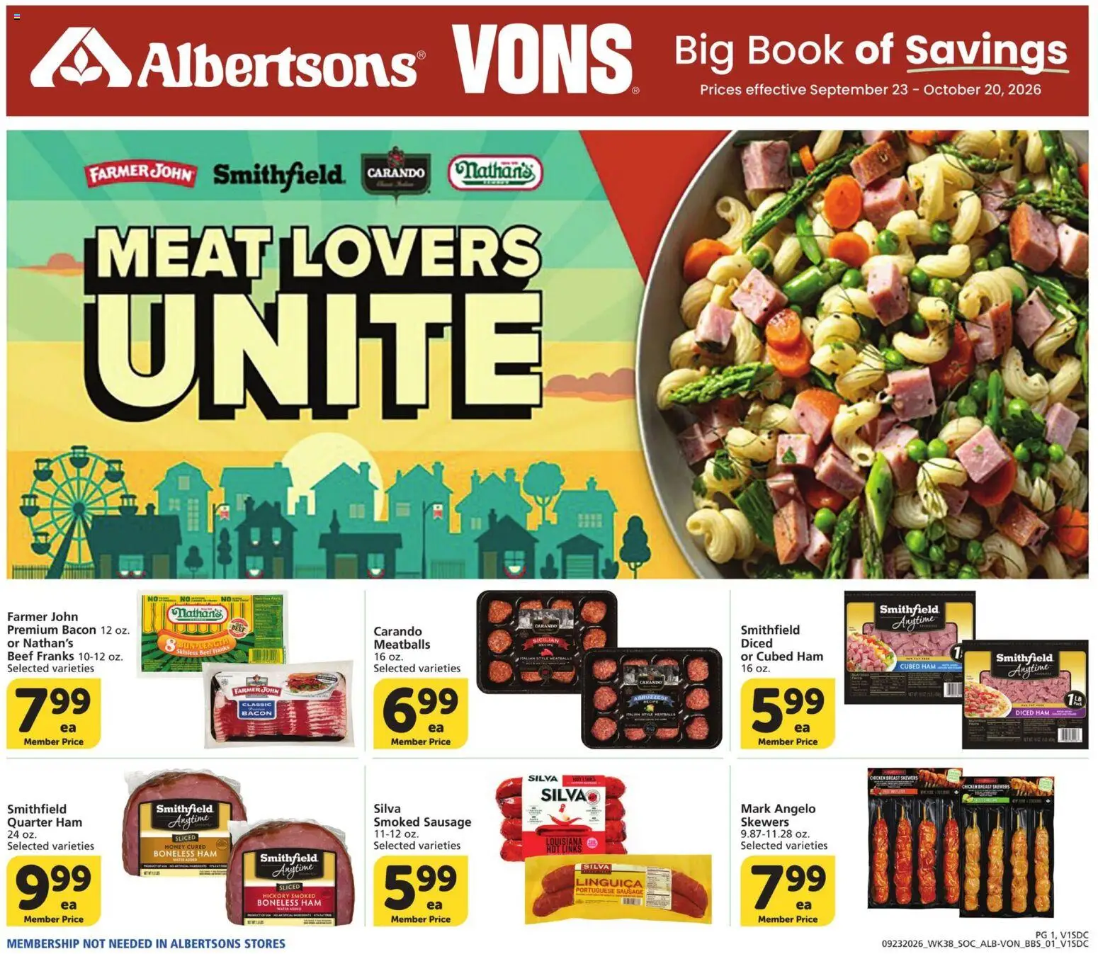Ad Preview of Vons Vons Big Book of Savings from 09/23/2026 - Water, Honey, Meat, Bacon, Sausage, Ham, Beef, Chicken