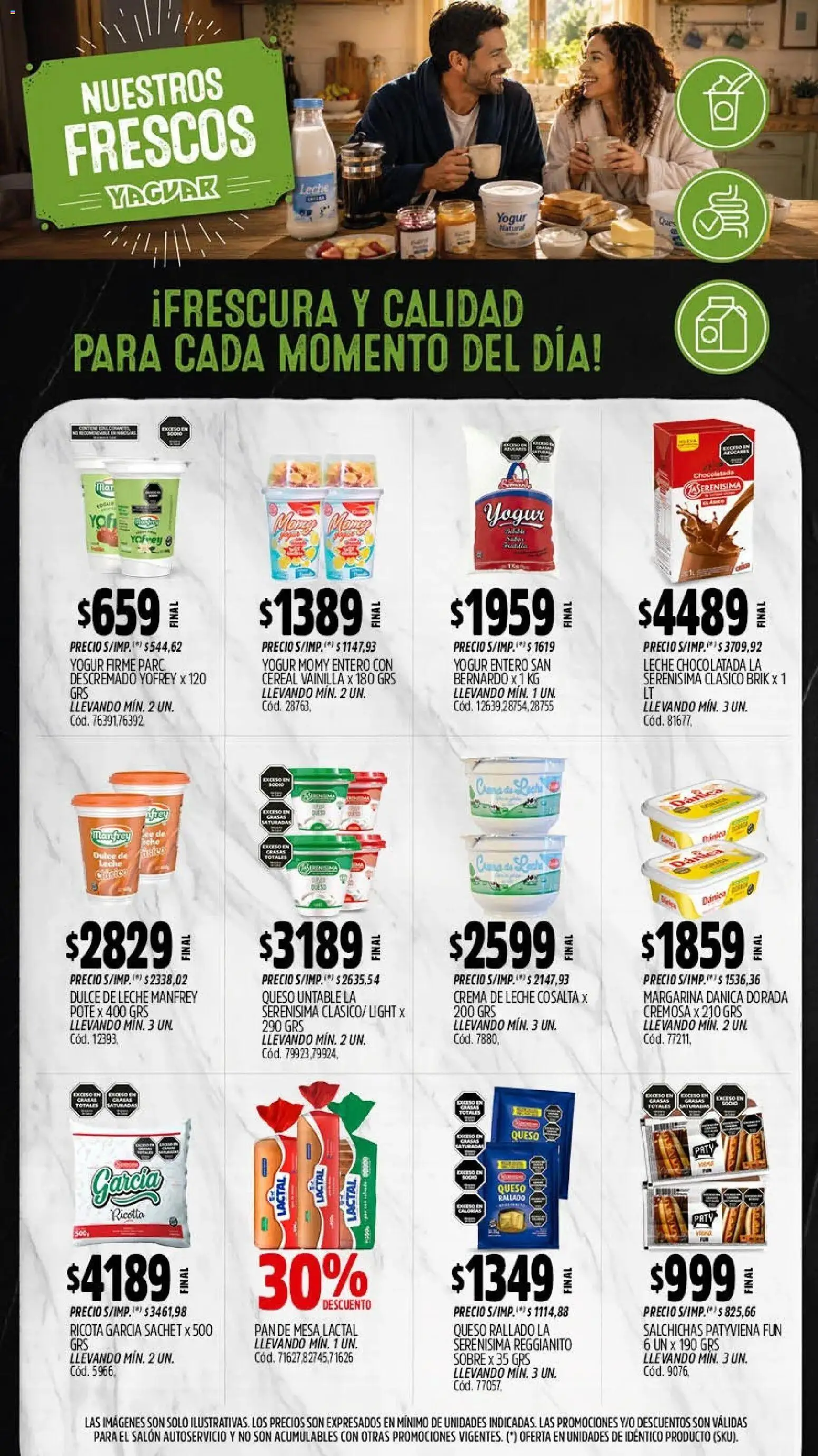 Vista previa del folleto de la tienda Yaguar válido desde el 28/09/2026 - Dulce de leche, Leche, Sobre, Ricota, Crema, Yogur, Margarina, Salchichas