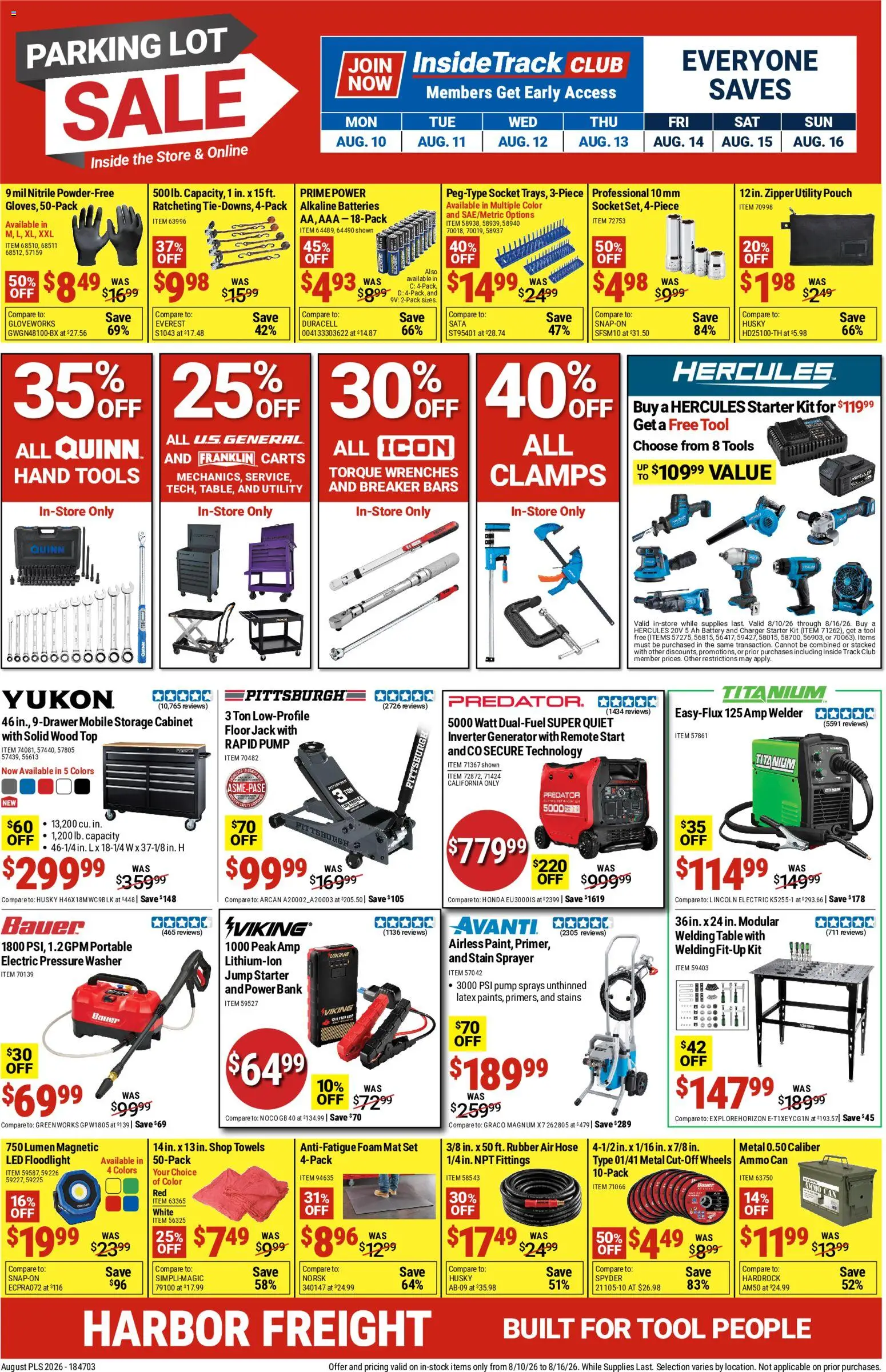 Ad Preview of Harbor Freight Harbor Freight Parking Lot Sale from 08/10/2026