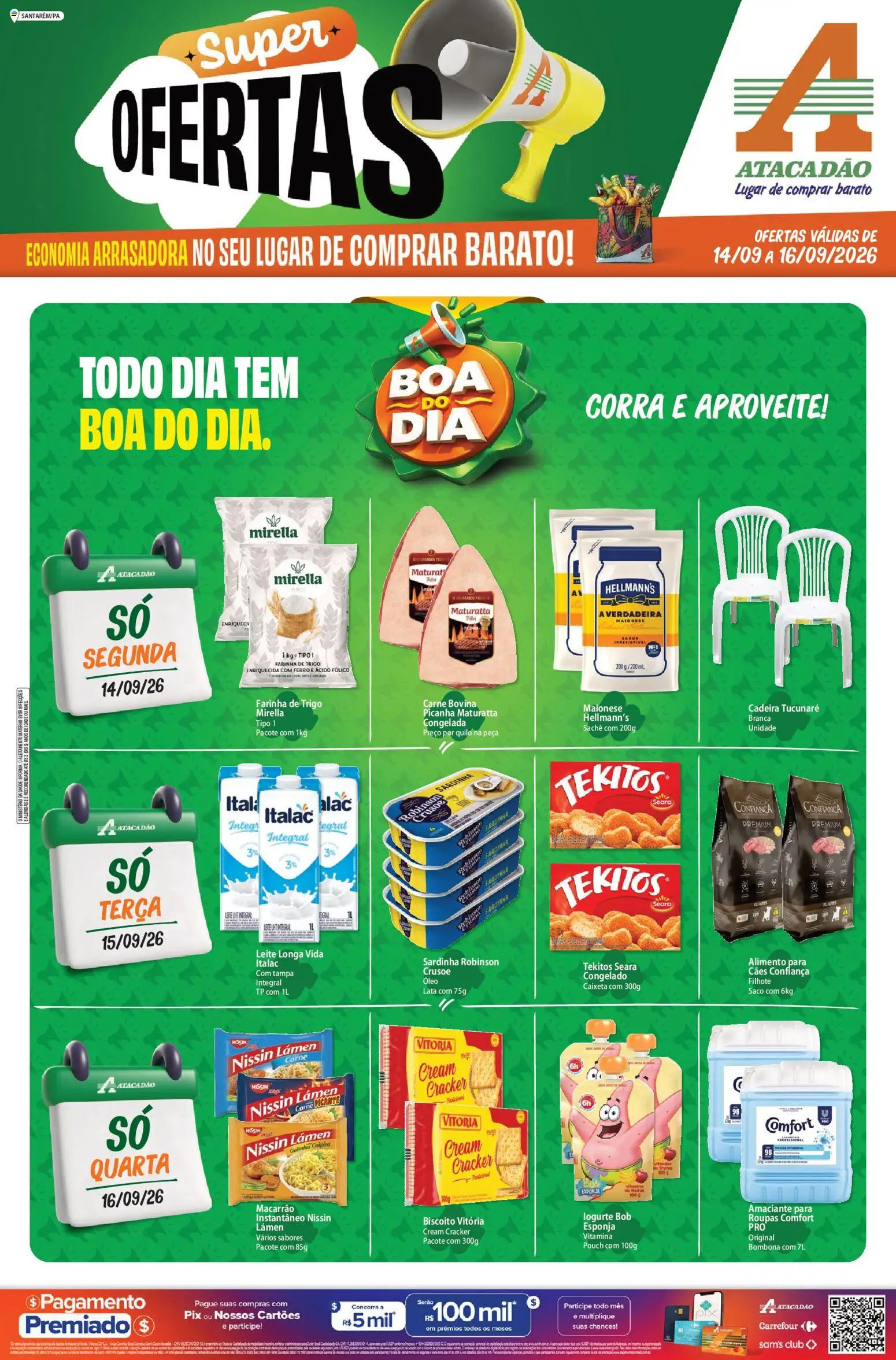 Pré-Visualização do folheto "Atacadão ofertas - PA" da loja Atacadão válido a partir de 14/09/2026 - Macarrão, Óleo, Leite, Maionese, Ferro, Cream cracker, Macarrão instantâneo, Leite longa vida