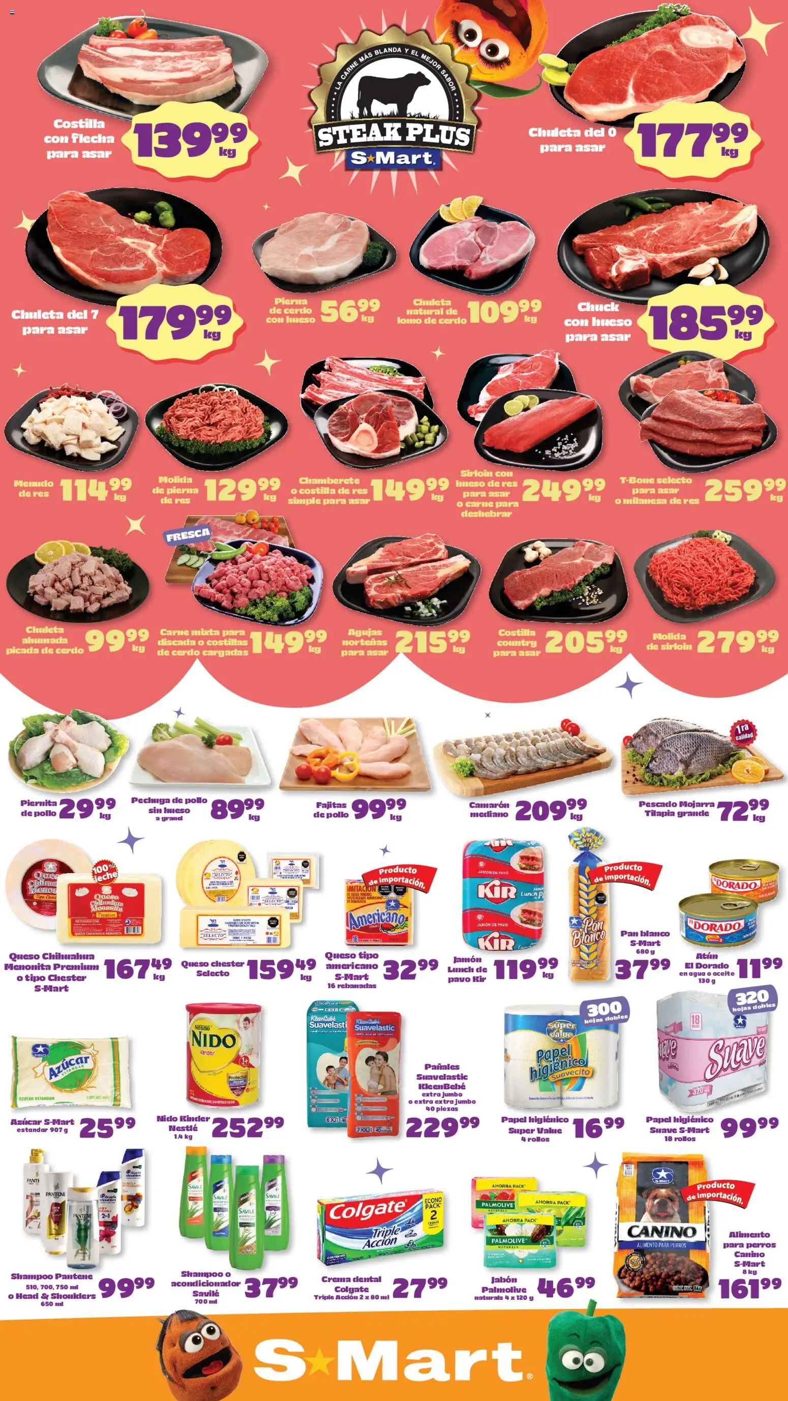 Vista previa las ofertas de la tienda S-Mart - S-Mart folleto Juárez desde el 10/04/2026 - Agua, Pollo, Azúcar, Carne, Acondicionador, Res, Pierna de cerdo, Steak