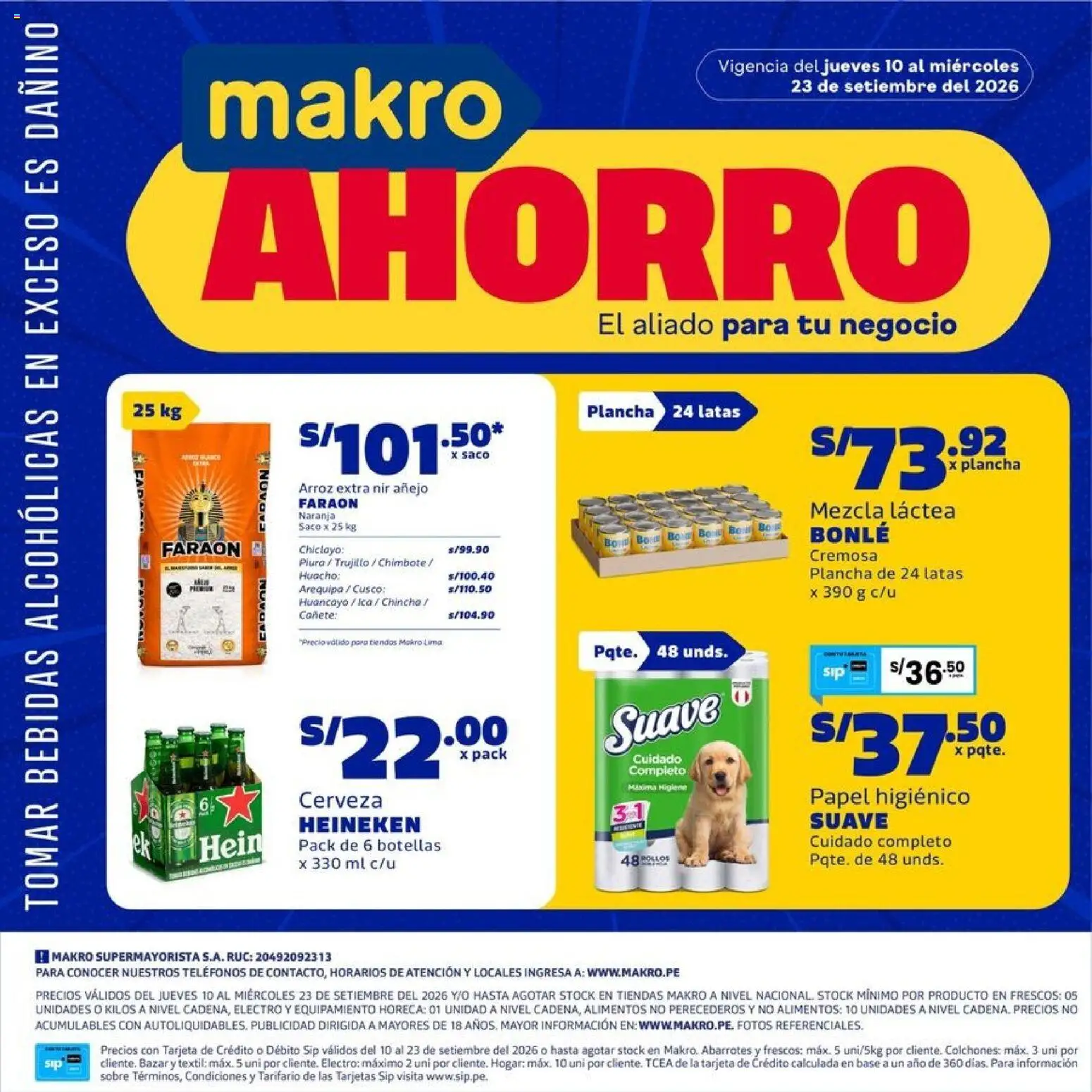 Vista previa de Makro catálogo de la tienda Makro válido desde 10/09/2026 - Lima, Cerveza, Arroz, Papel higiénico, Bebidas, Plancha, Saco