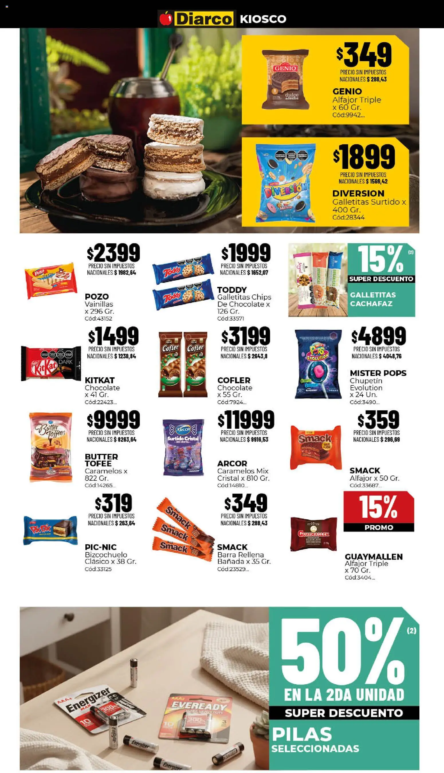 Vista previa del folleto de la tienda Diarco válido desde el 10/08/2026 - Chocolate, Alfajor, Galletitas, Pilas, Dulce
