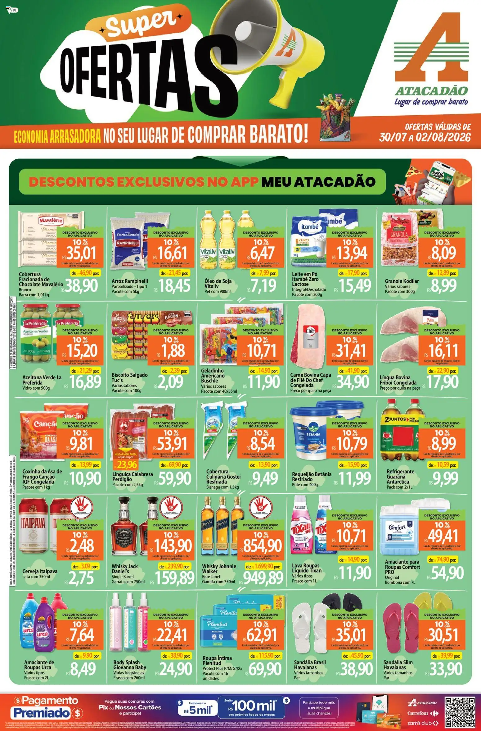 Pré-Visualização do folheto "Atacadão ofertas - PI" da loja Atacadão válido a partir de 30/07/2026 - Biscoito, Leite, Soja, Leite em pó, Amaciante, Pó, Biscoito salgado, Kodilar