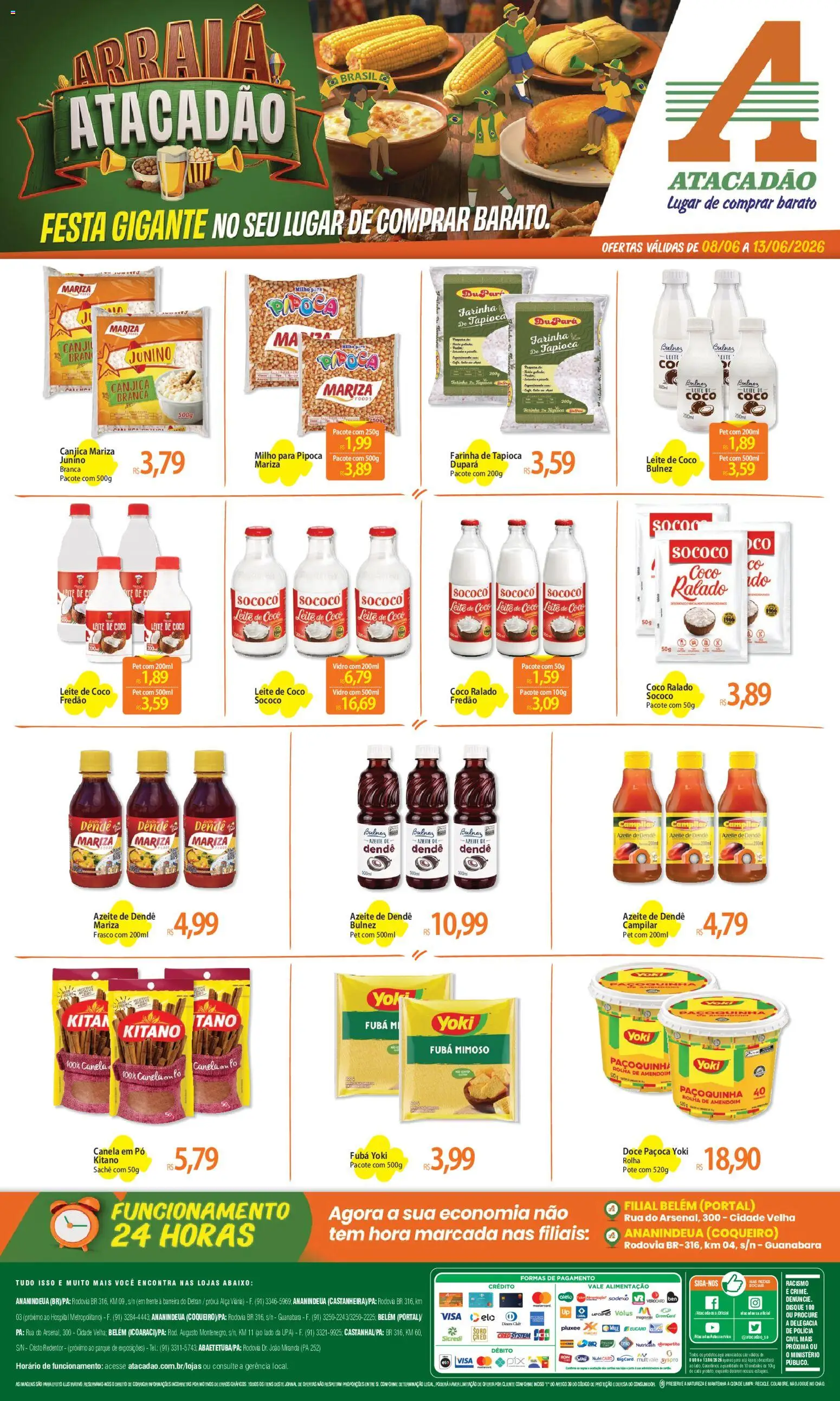 Pré-Visualização do folheto "Atacadão ofertas - PA" da loja Atacadão válido a partir de 08/06/2026 - Coco, Pipoca, Doce, Azeite, Canela, Milho, Leite de coco, Farinha