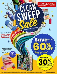 Un aperçu du dépliant Fabricland weekly flyer / circulaire du magasin Fabricland est valide à partir 1 août 2026