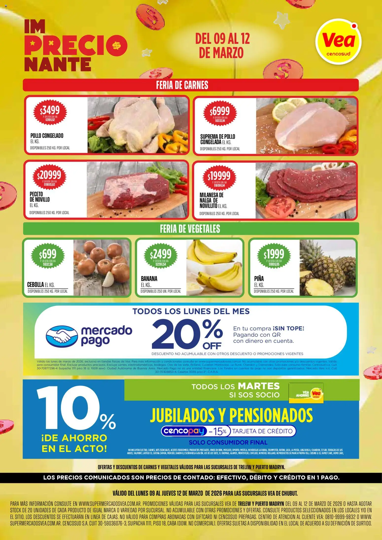 Vista previa del folleto de la tienda Vea válido desde el 09/03/2026 - Milanesa, Pollo, Banana, Cebolla, Piña