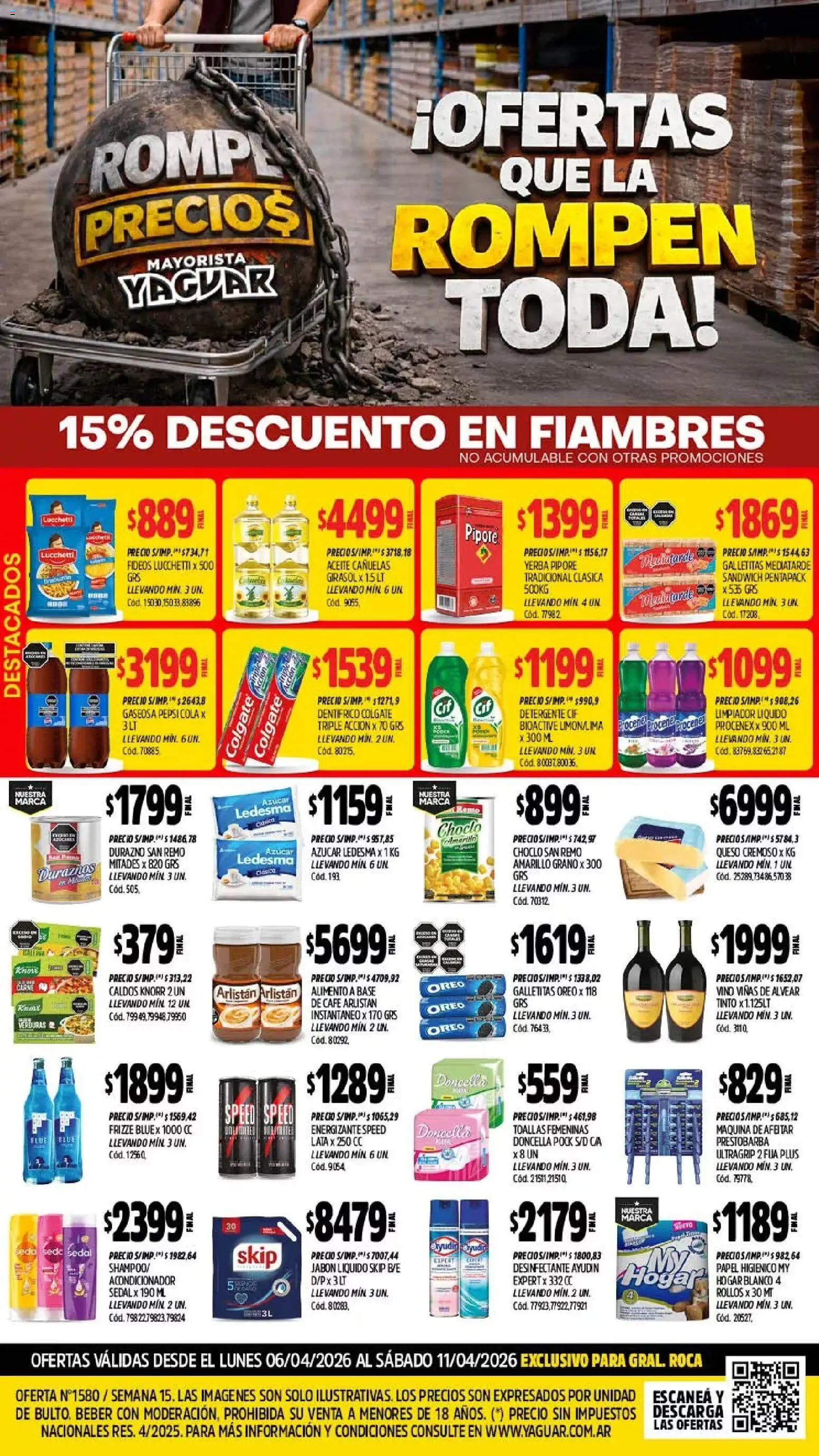 Vista previa del folleto de la tienda Yaguar válido desde el 06/04/2026 - Yerba, Carne, Verduras, Pepsi, Oreo, Fideos, Desinfectante, Limpiador
