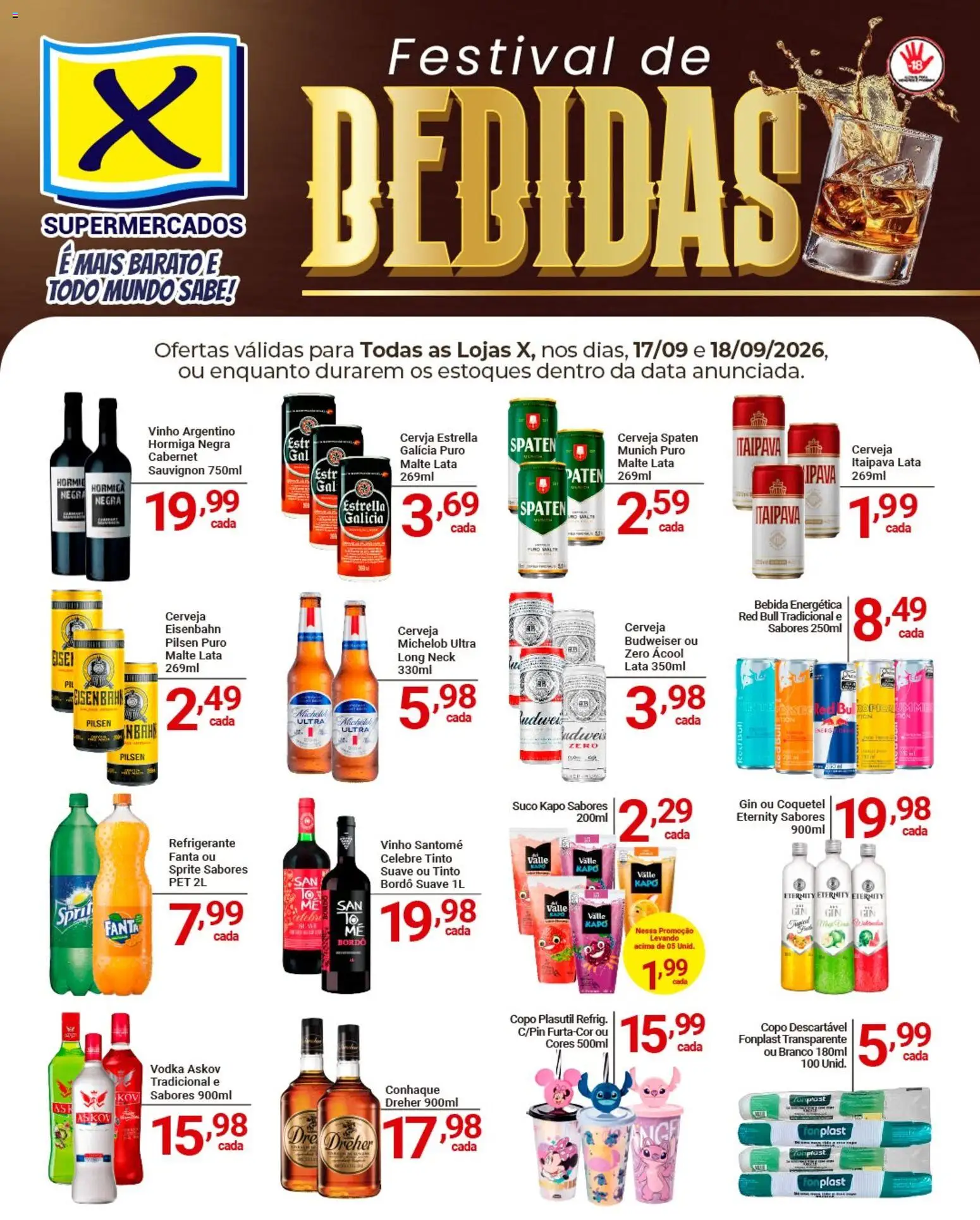 Pré-Visualização do folheto "X Supermercados ofertas Festival de Bebidas" da loja X Supermercados válido a partir de 17/09/2026