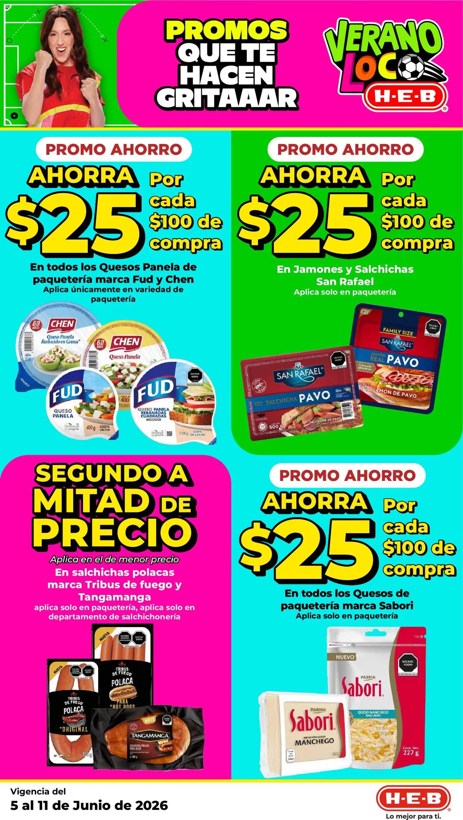 Vista previa las ofertas de la tienda H-E-B - H-E-B folleto desde el 05/06/2026 - Té, Leche, Queso, Pavo, Sal, Jamón, Salchicha, Salchichas