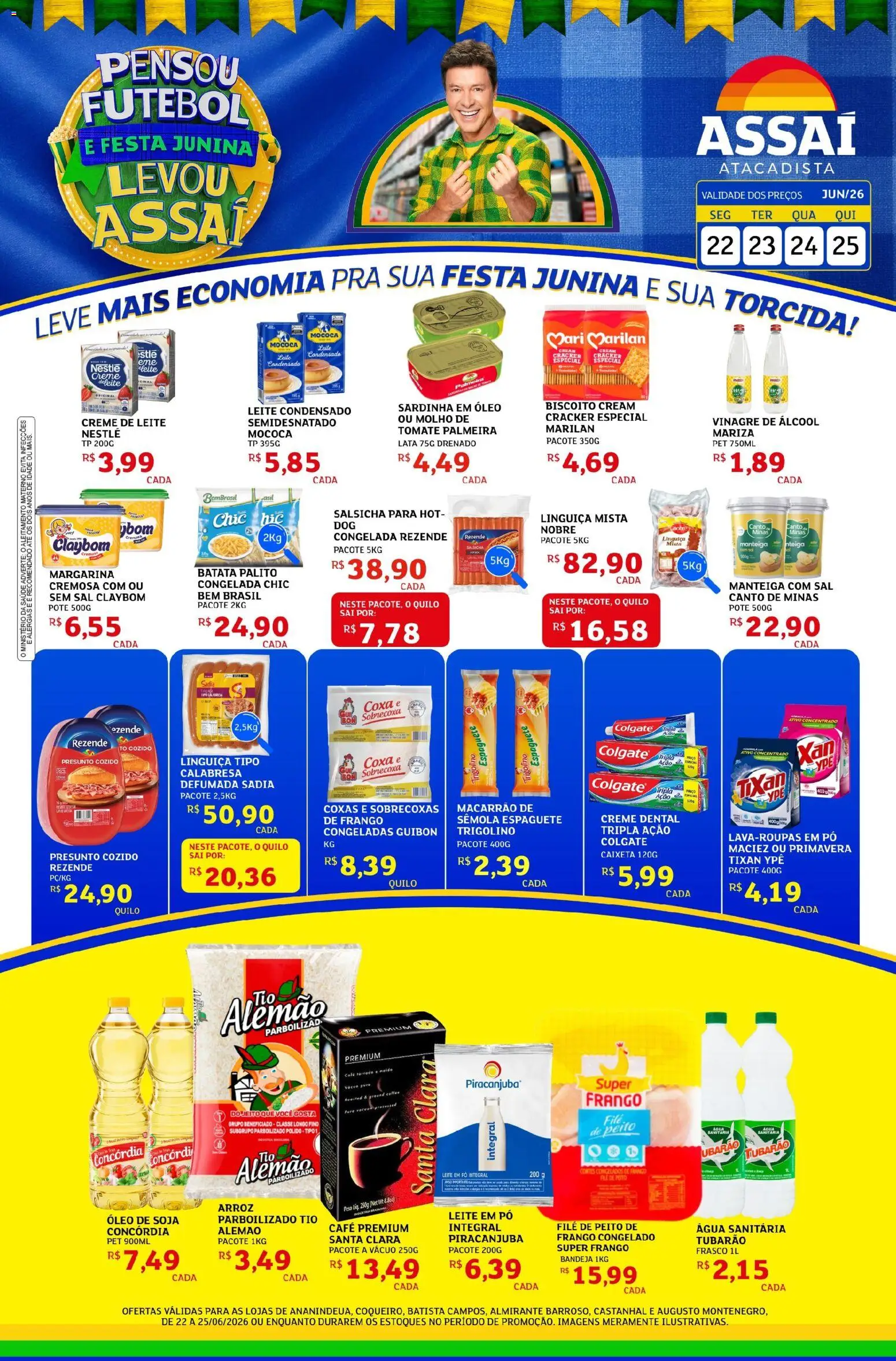 Pré-Visualização do folheto "Assaí Atacadista ofertas - PA" da loja Assaí Atacadista válido a partir de 22/06/2026 - Salsicha, Óleo, Biscoito, Leite, Cola, Linguiça, Margarina, Espaguete