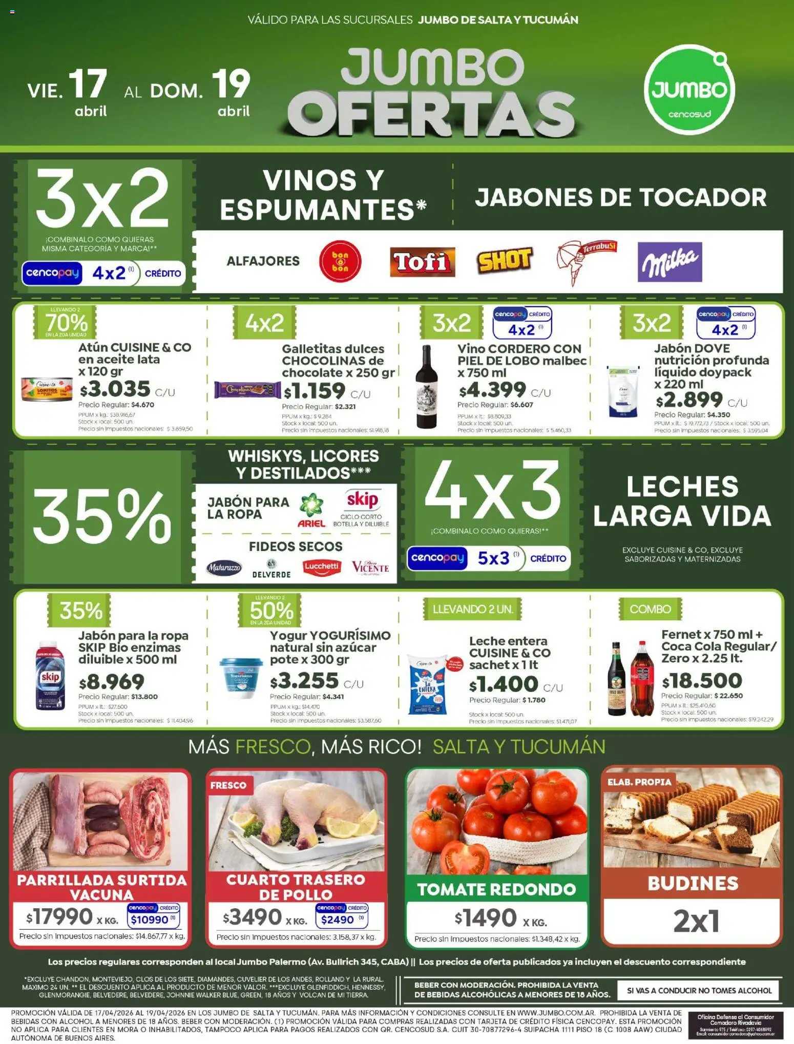 Vista previa del folleto de la tienda Jumbo válido desde el 17/04/2026 - Ropa, Chocolate, Pollo, Alcohol, Galletitas, Atún, Botella, Dulces