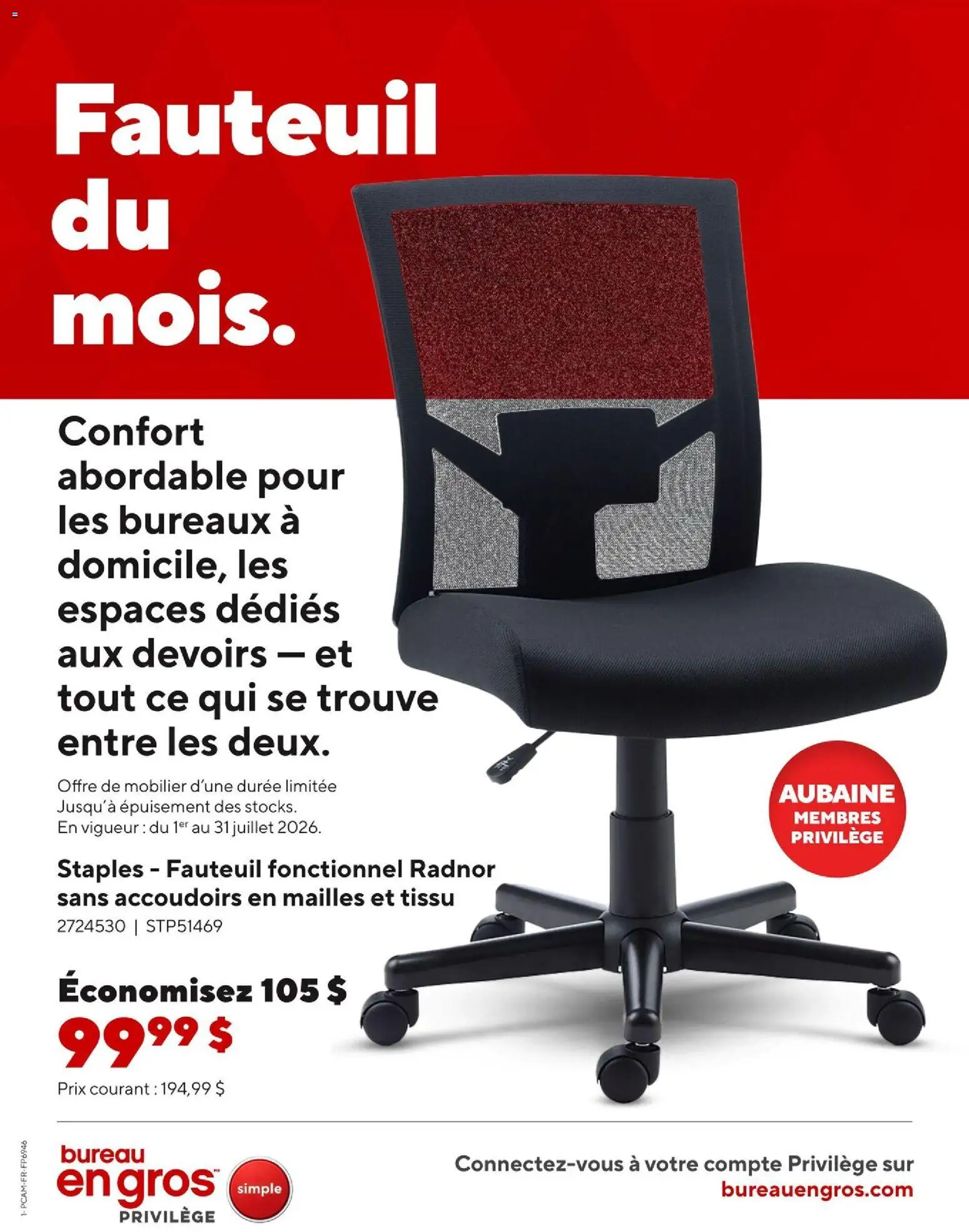 Preview of leaflet Staples circulaire - Fauteuil du mois from shop Staples is valid from Jul 03, 2026