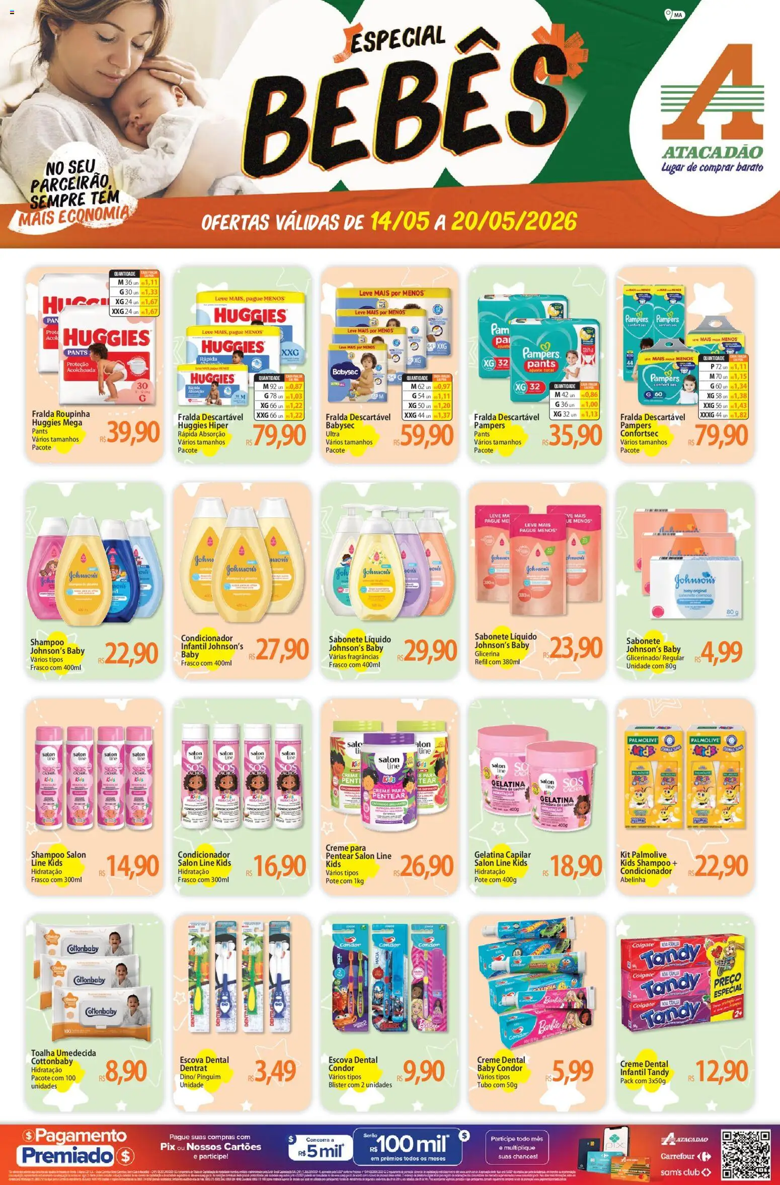 Pré-Visualização do folheto "Atacadão ofertas - MA" da loja Atacadão válido a partir de 14/05/2026 - Shampoo, Sabonete, Pampers, Creme, Escova, Creme dental, Creme para pentear, Toalha umedecida