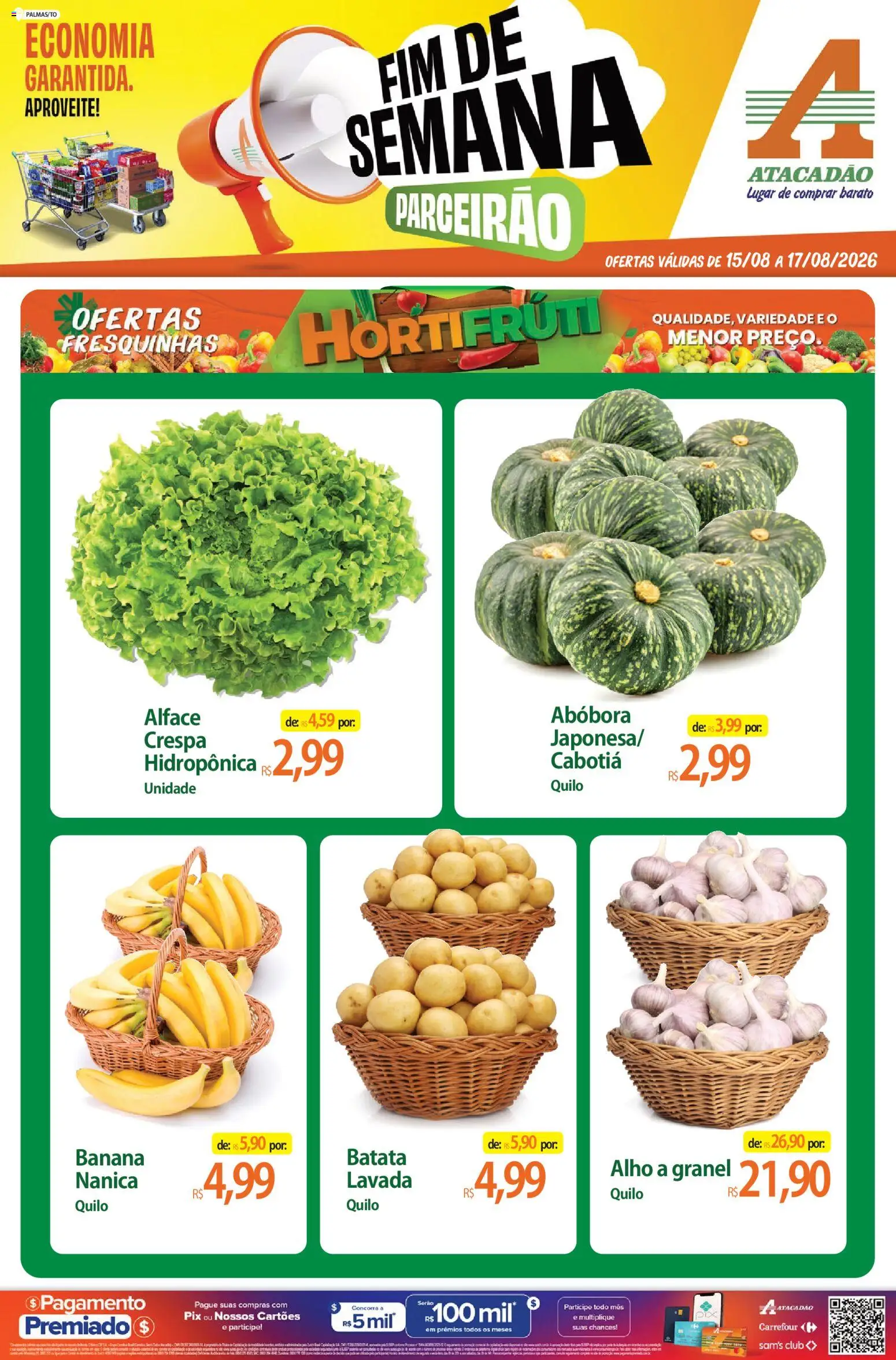 Pré-Visualização do folheto "Atacadão ofertas - TO" da loja Atacadão válido a partir de 15/08/2026 - Abóbora, Batata, Alface, Alho