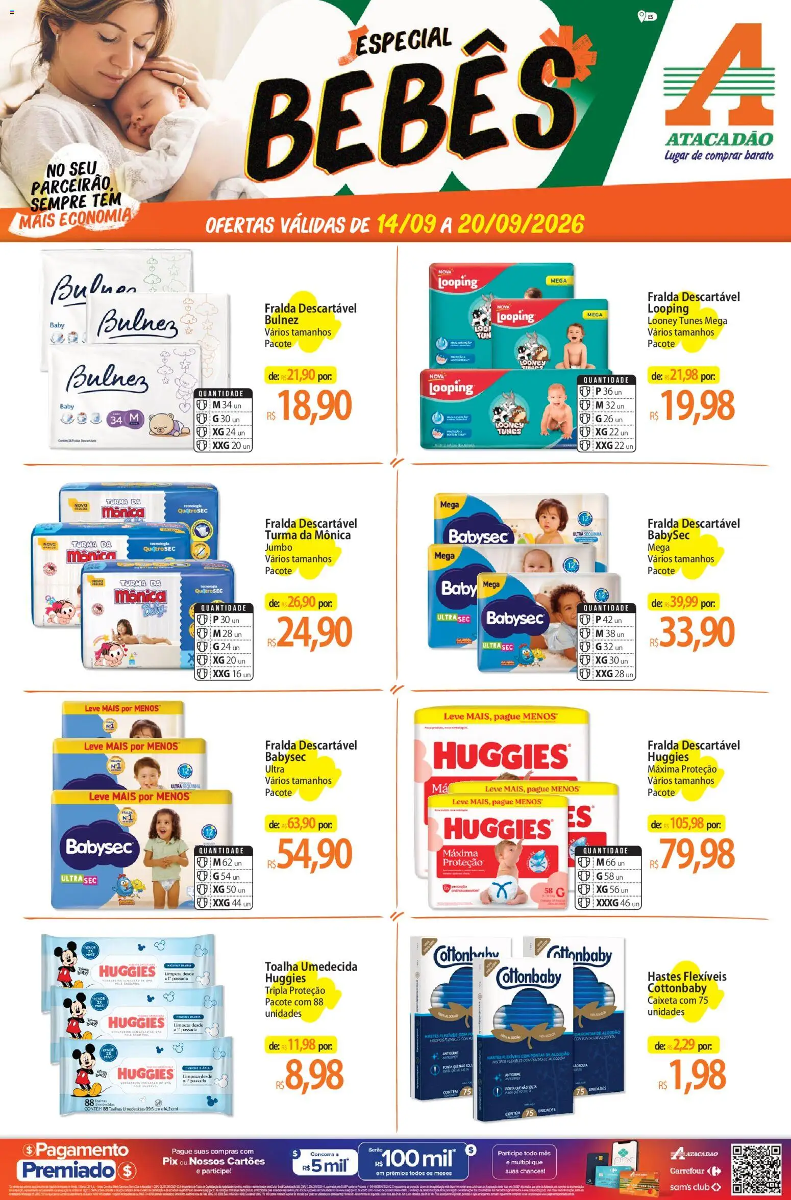 Pré-Visualização do folheto "Atacadão ofertas - ES" da loja Atacadão válido a partir de 14/09/2026 - Pó, Algodão, Toalha umedecida