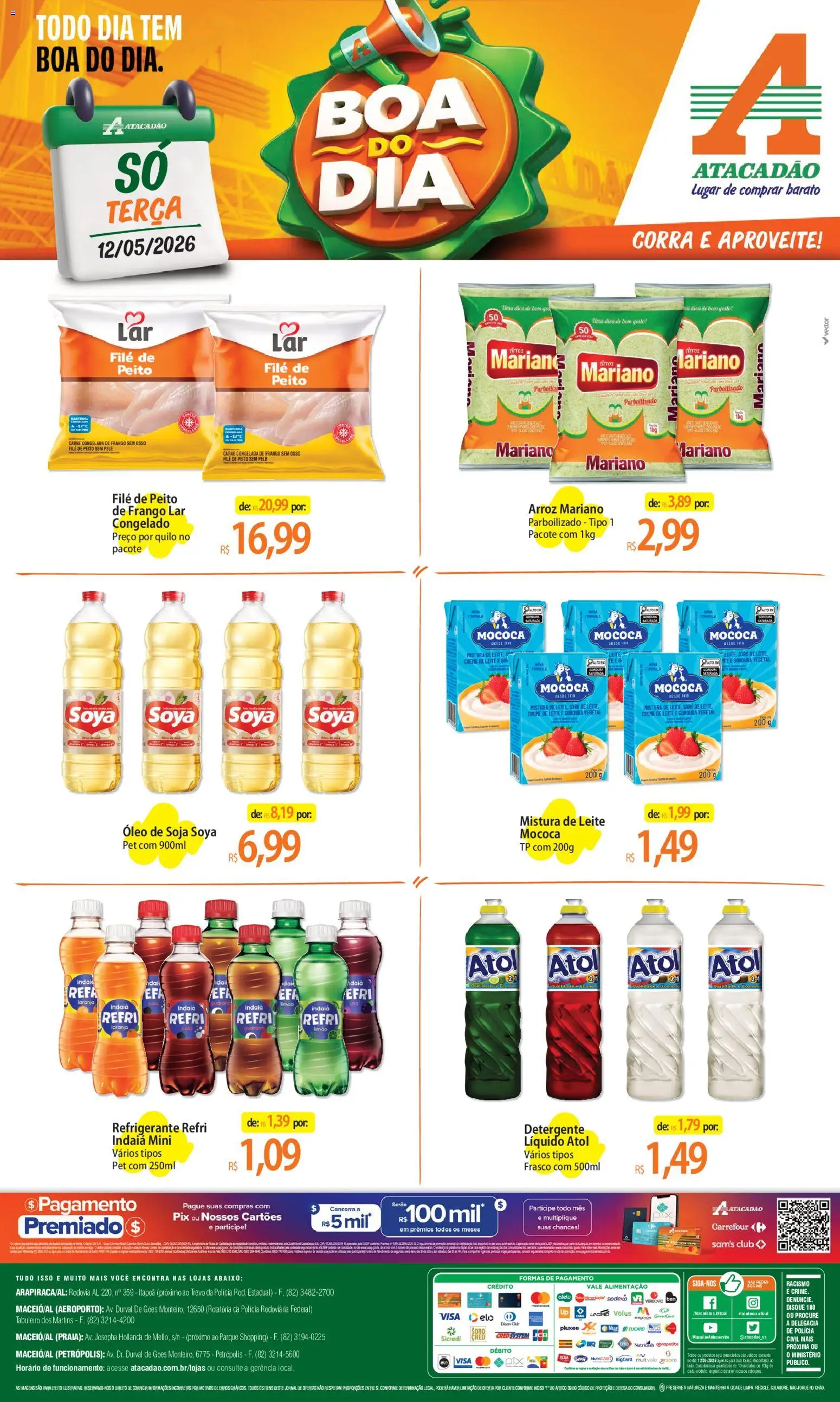 Pré-Visualização do folheto "Atacadão ofertas - AL" da loja Atacadão válido a partir de 12/05/2026 - Leite, Carne, Frango, Soja, Refrigerante, Creme de leite, Creme, Peito de frango