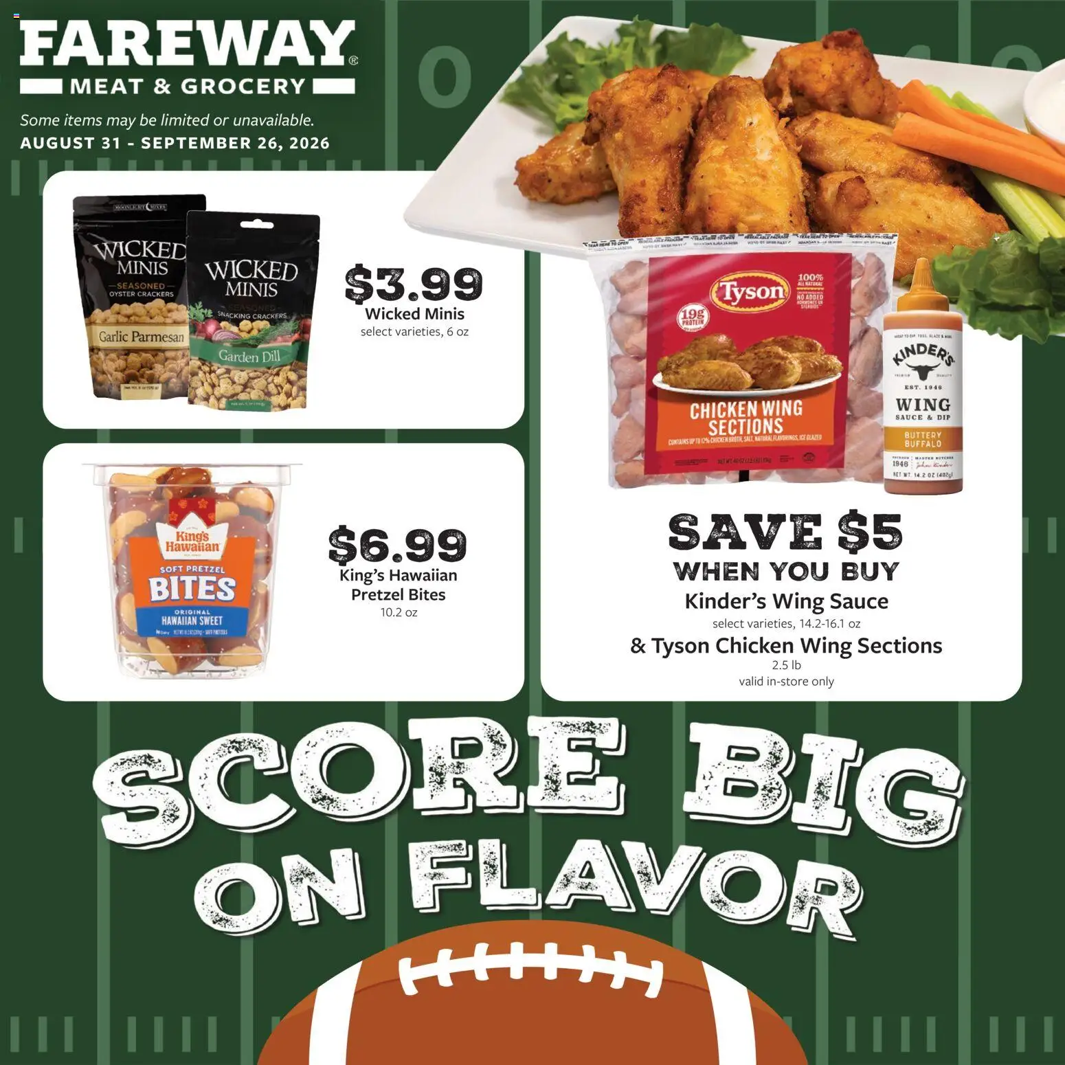 Ad Preview of Fareway Fareway Monthly Ad from 08/31/2026 - Ice, Meat, Crackers, Garlic, Sauce, Dill, Parmesan, Chicken