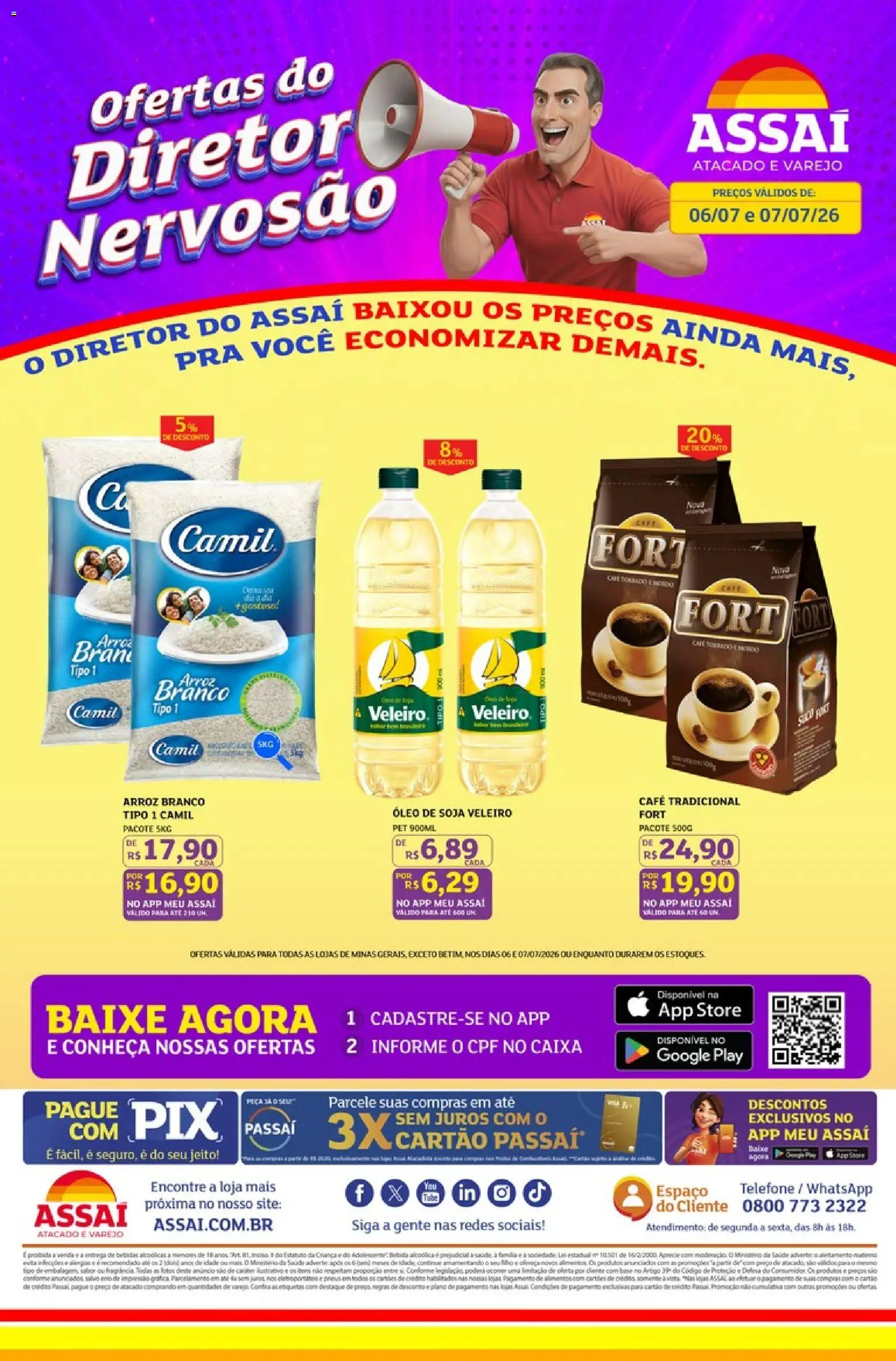 Pré-Visualização do folheto "Assaí Atacadista ofertas - MG" da loja Assaí Atacadista válido a partir de 06/07/2026 - Caixa, Café, Telefone, Bebidas, Óleo, Arroz, Soja, Alimentos