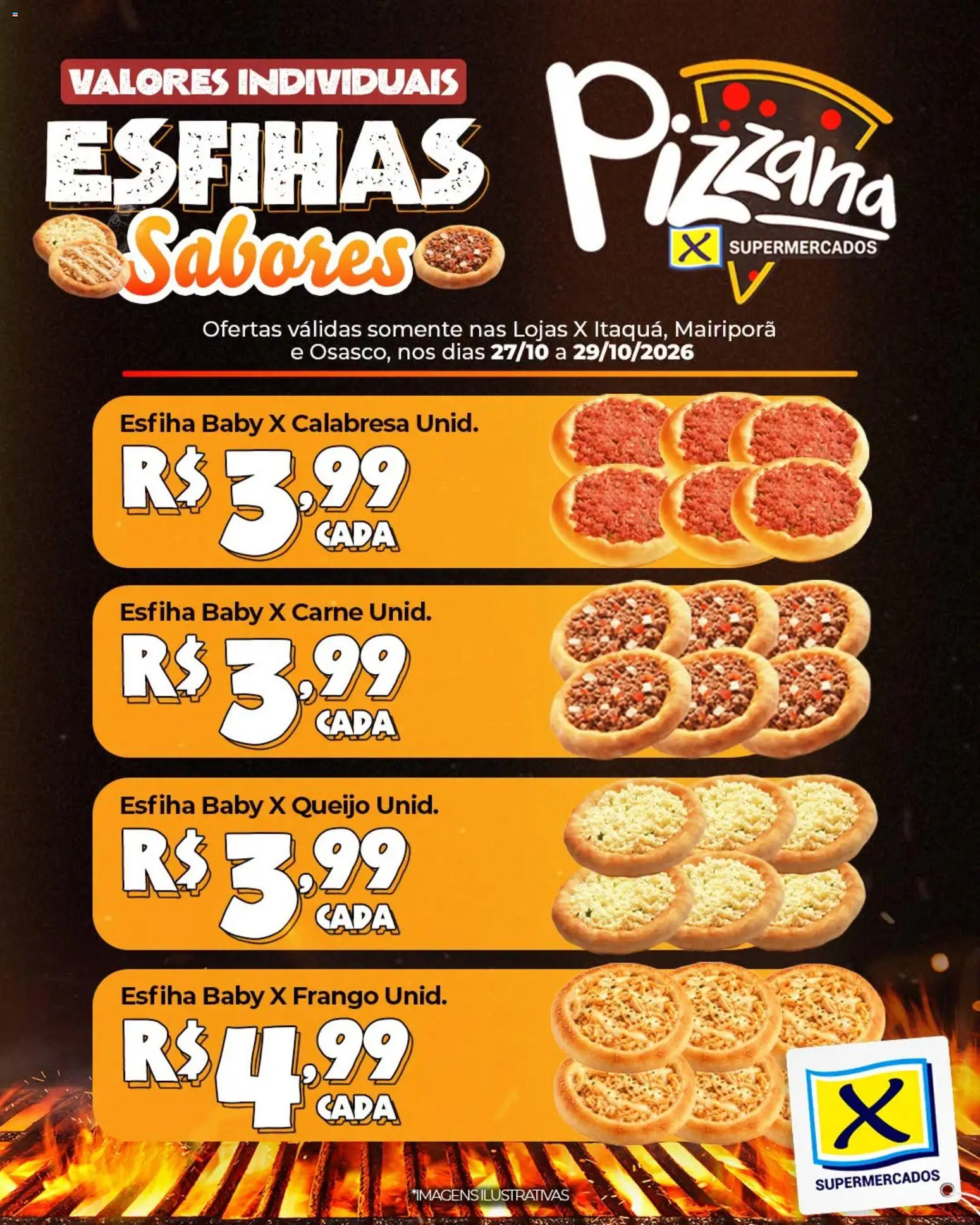 Pré-Visualização do folheto "X Supermercados ofertas Esfihas" da loja X Supermercados válido a partir de 27/10/2026