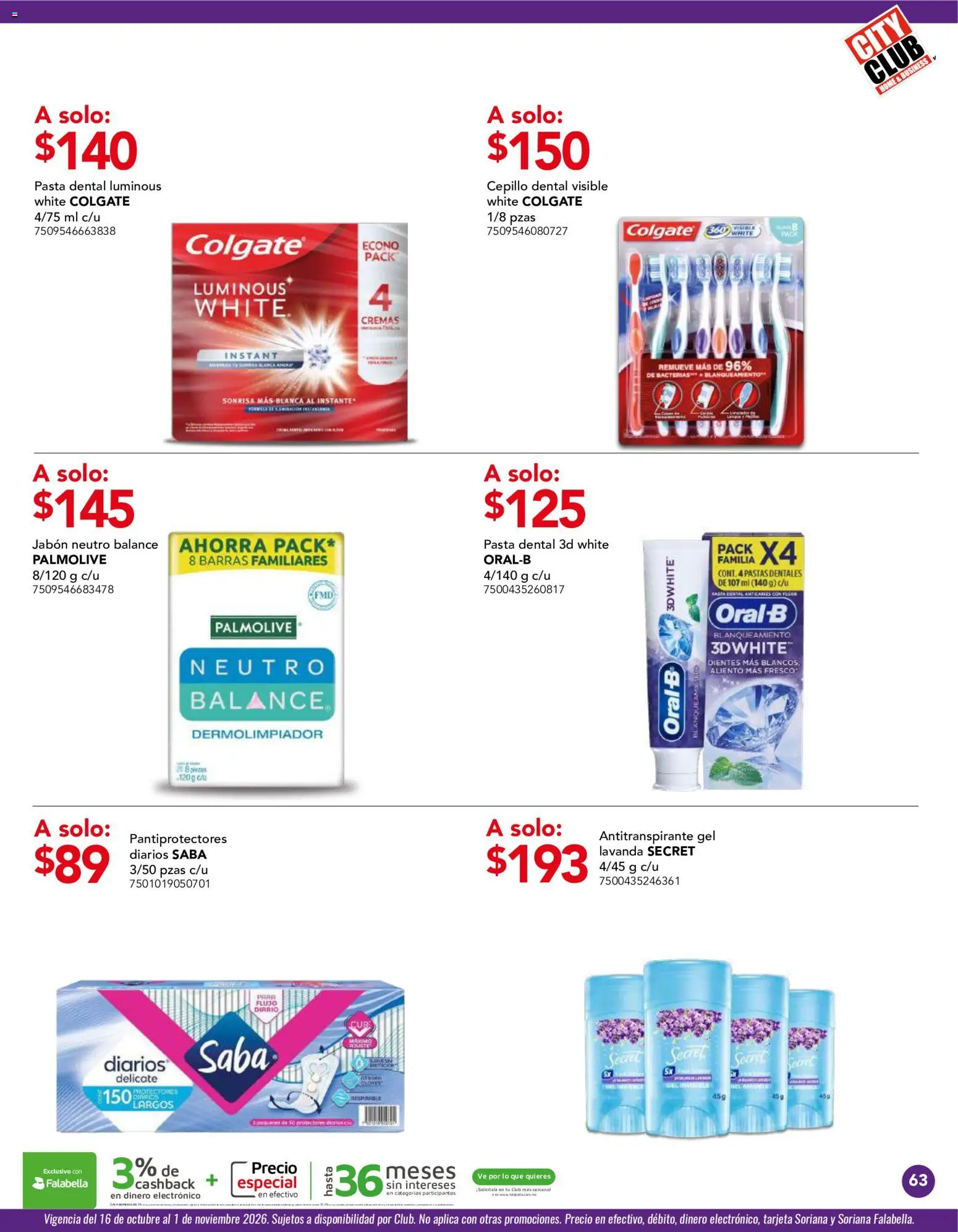 Vista previa las ofertas de la tienda City Club - City Club catálogo desde el 01/10/2026 - Pasta, Jabón, Cepillo, Pasta dental, Antitranspirante