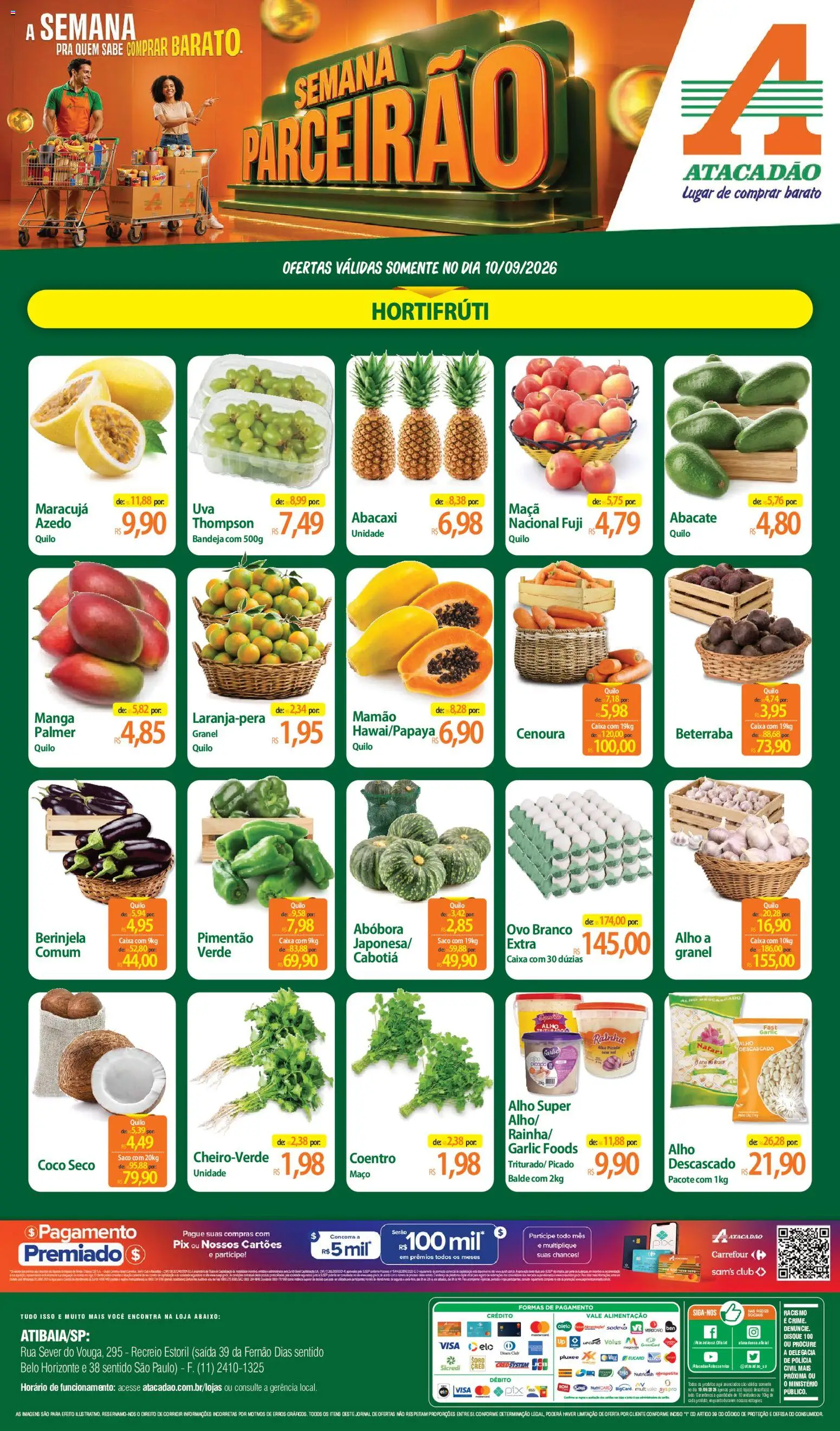 Pré-Visualização do folheto "Atacadão ofertas - SP" da loja Atacadão válido a partir de 10/09/2026 - Coco, Abóbora, Cenoura, Pó, Bandeja, Alho, Balde, Pimentão
