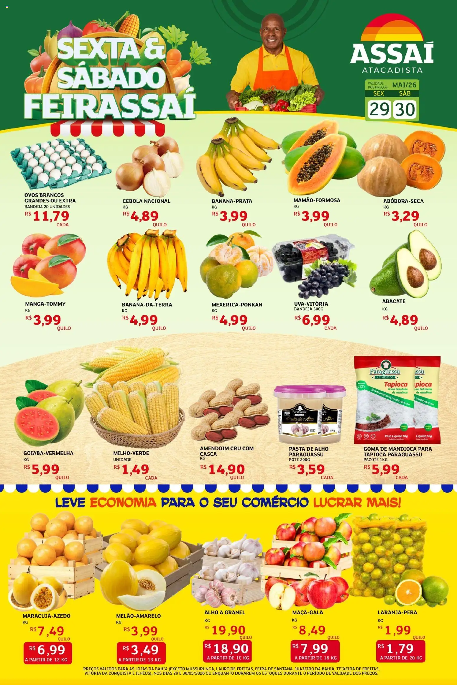 Pré-Visualização do folheto "Assaí Atacadista ofertas - BA" da loja Assaí Atacadista válido a partir de 29/05/2026 - Tapioca, Amendoim, Ovos, Abacate, Mandioca, Alimentos, Cebola, Alho