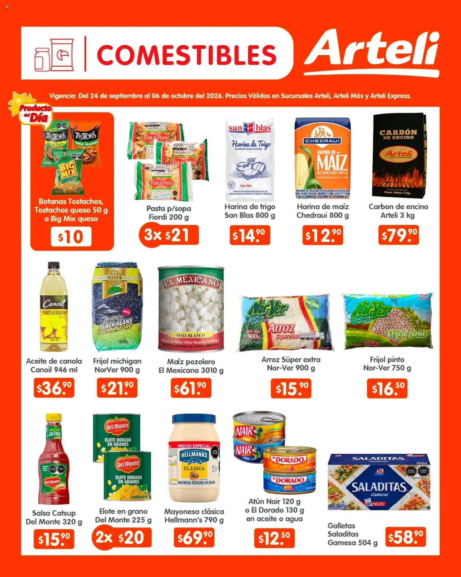 Vista previa las ofertas de la tienda Arteli - Arteli folleto Quincenal desde el 24/09/2026 - Agua, Galletas, Pasta, Catsup, Aceite, Atún, Harina, Mayonesa
