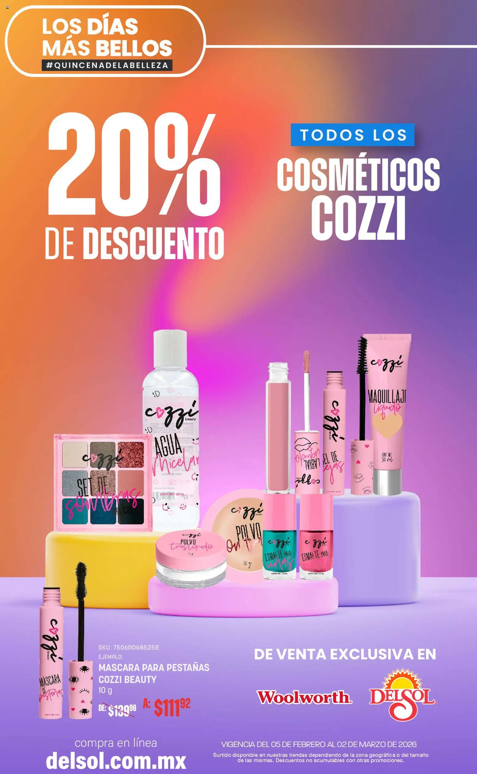 Vista previa las ofertas de la tienda Del Sol y Woolworth - Catálogo desde el 05/02/2026 - Agua, Polvo, Máscara