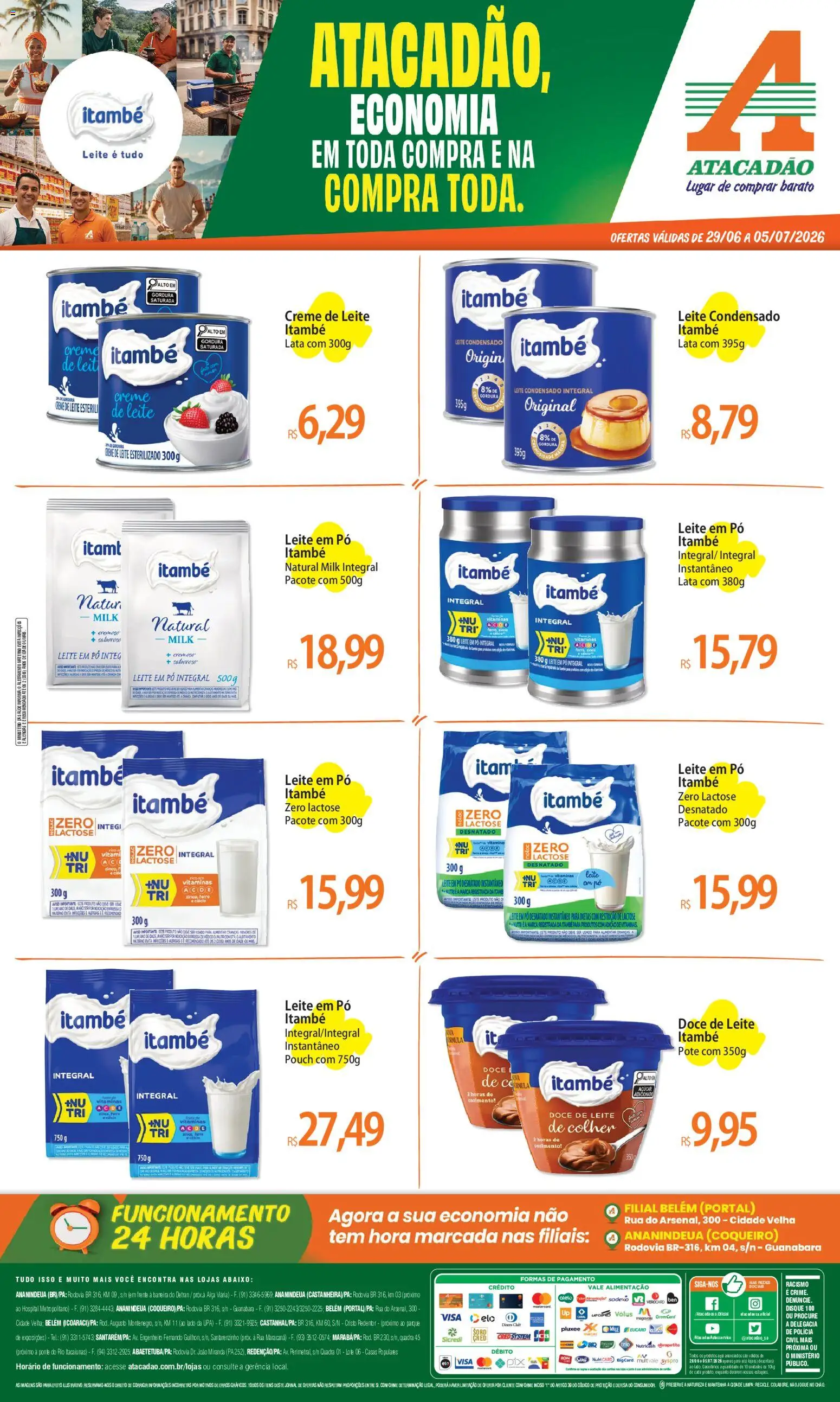 Pré-Visualização do folheto "Atacadão ofertas - PA" da loja Atacadão válido a partir de 29/06/2026 - Pá, Doce de leite, Leite, Creme de leite, Creme, Leite em pó, Compressa, Cálcio