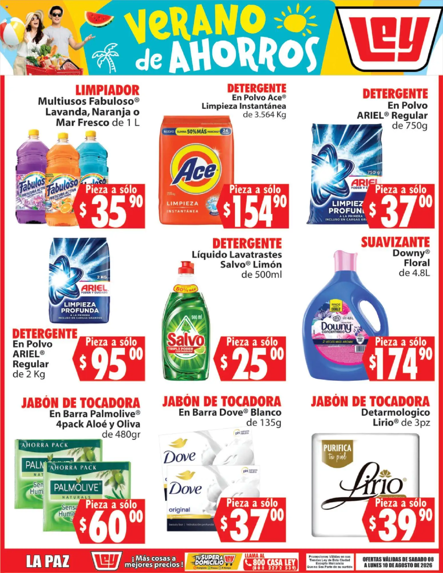 Vista previa las ofertas de la tienda Casa Ley - Casa Ley folleto Verano de ahorros desde el 08/08/2026 - Limón, Jabón, Detergente, Barra, Polvo, Limpiador, Suavizante