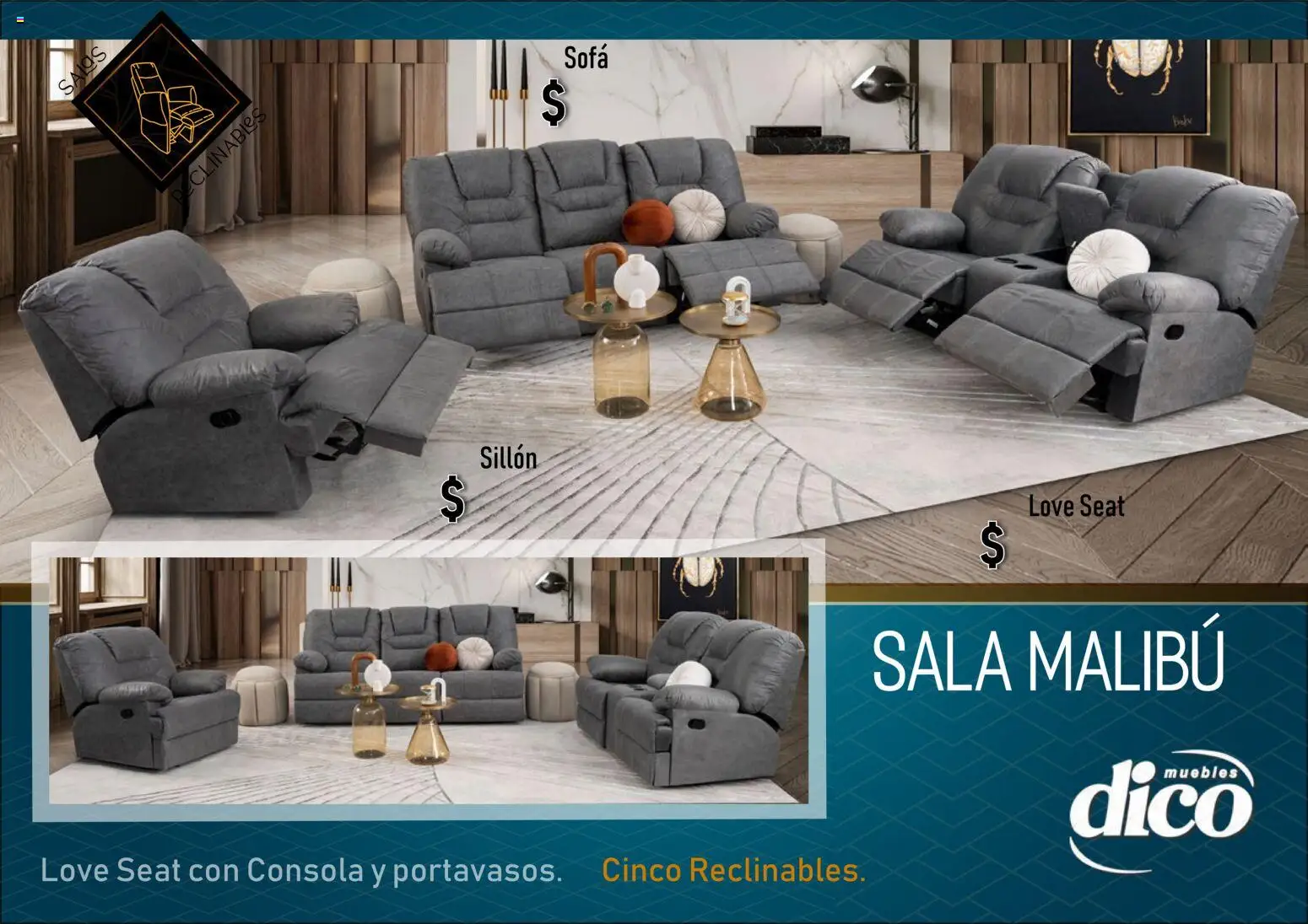 Vista previa las ofertas de la tienda Muebles Dico - Catálogo Salas reclinables desde el 01/01/2026 - Sala, Sofá
