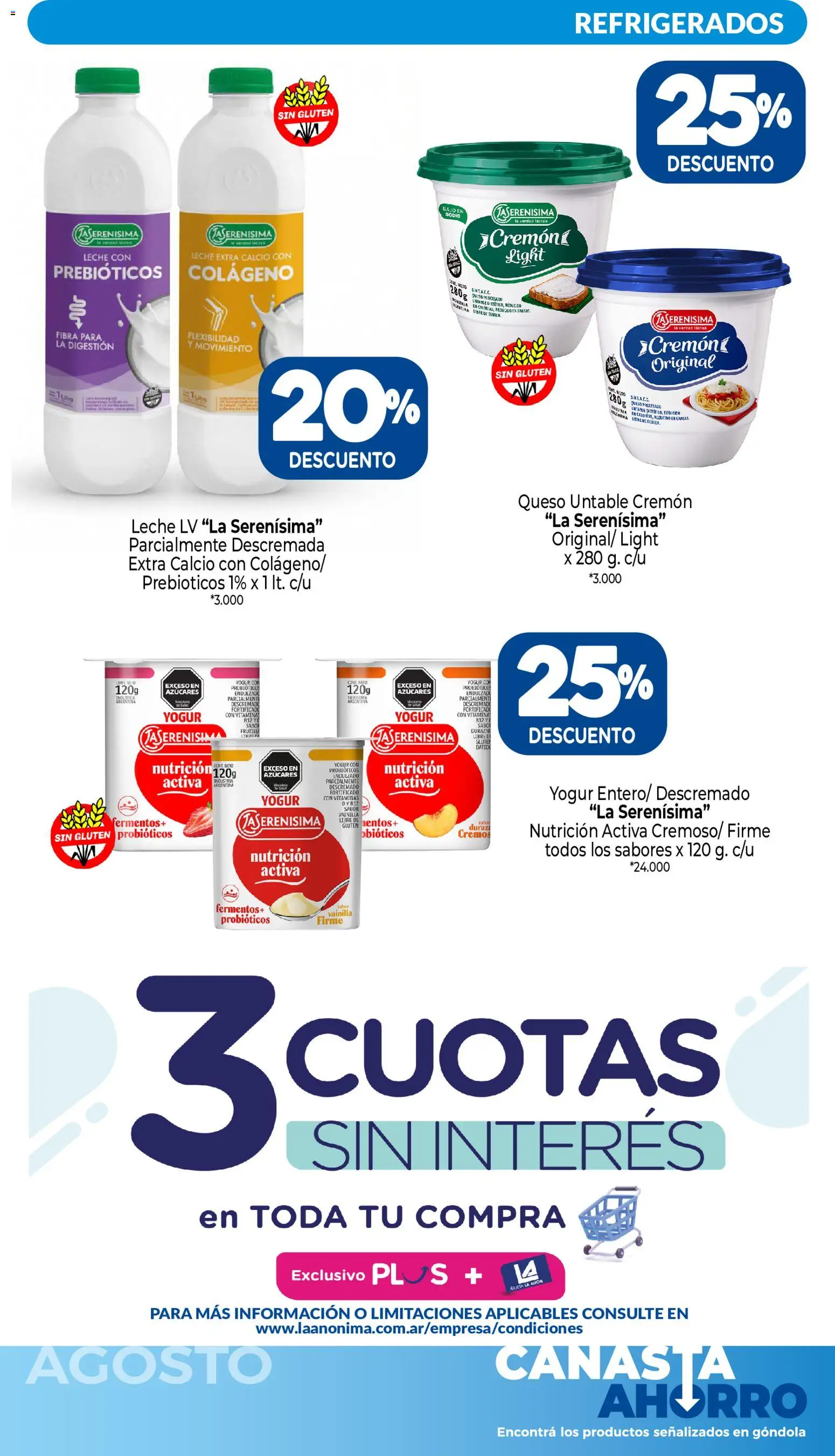 Vista previa del folleto de la tienda La Anonima válido desde el 01/08/2026 - Vitaminas, Probióticos, Queso, Leche, Vainilla, Yogur, Canasta, Untable