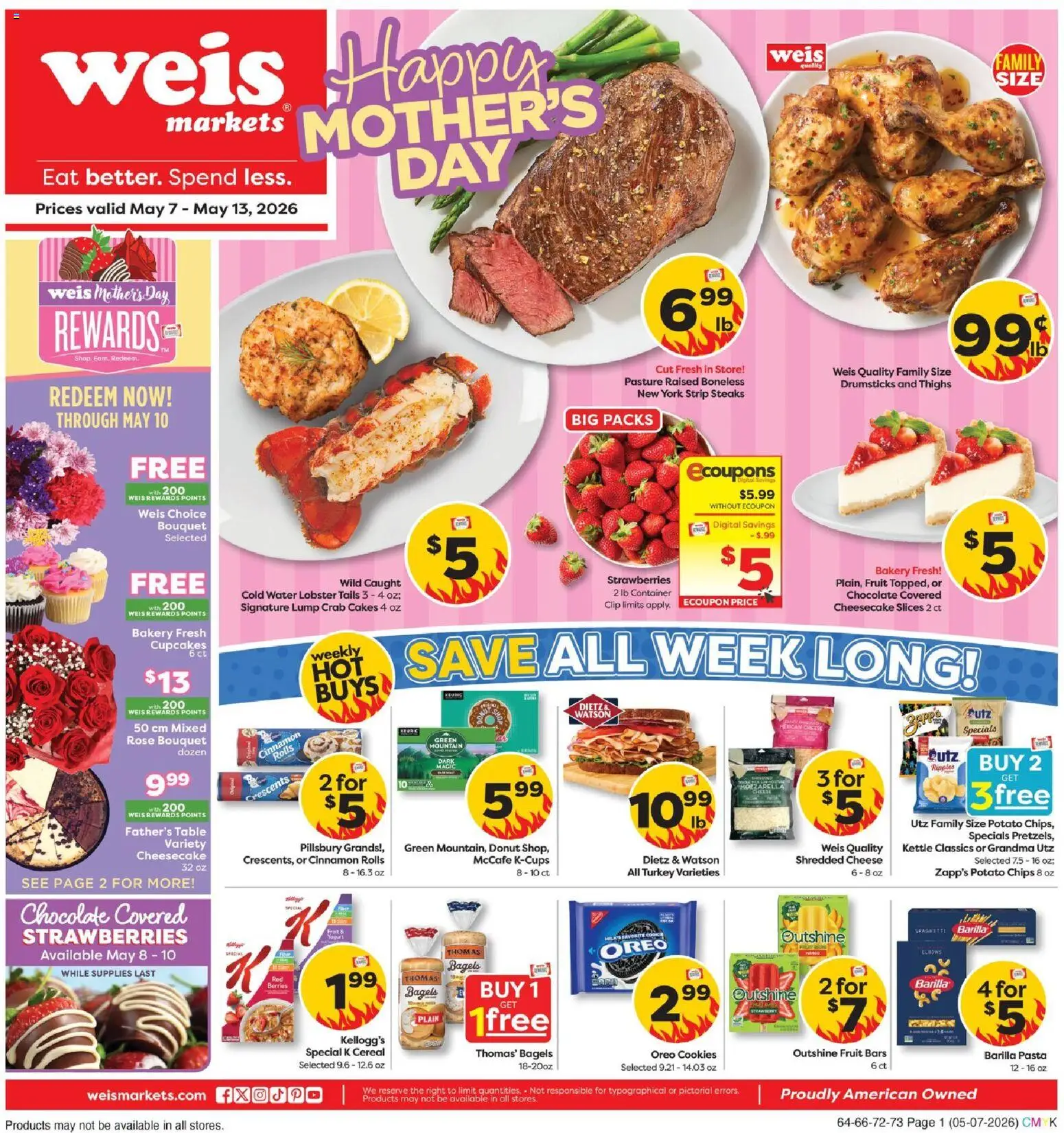 Ad Preview of Weis Weis Weekly Ad from 05/07/2026 - Bakery, Turkey, Pasta, Fruit, Cereal, Oreo, Clip, Barilla