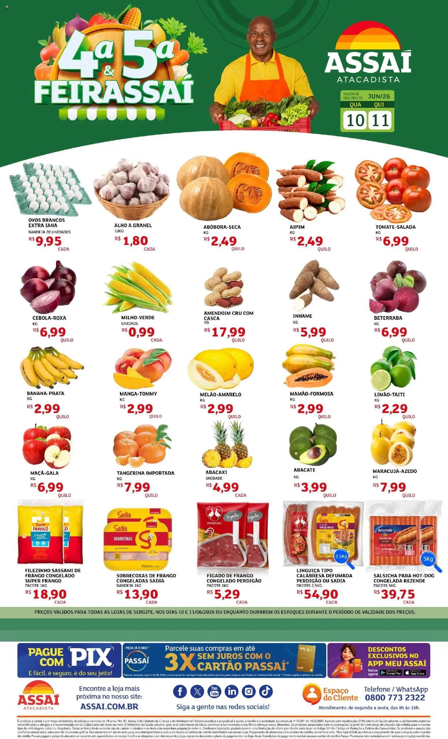 Pré-Visualização do folheto "Assaí Atacadista ofertas - SE" da loja Assaí Atacadista válido a partir de 10/06/2026 - Amendoim, Pneus, Abacaxi, Frango, Beterraba, Alimentos, Linguiça, Fígado de frango