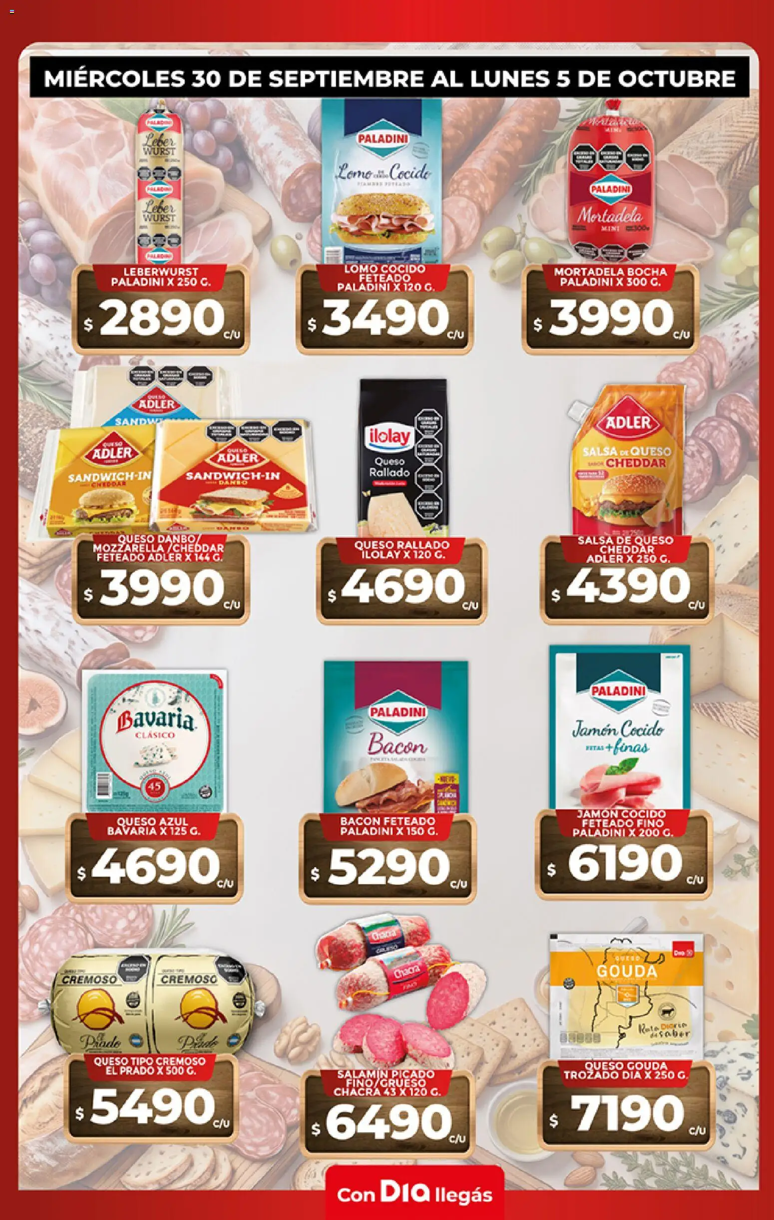 Vista previa del folleto de la tienda Dia válido desde el 30/09/2026 - Lomo, Mortadela, Mozzarella, Queso rallado, Queso Cheddar, Queso azul, Queso Gouda, Salami