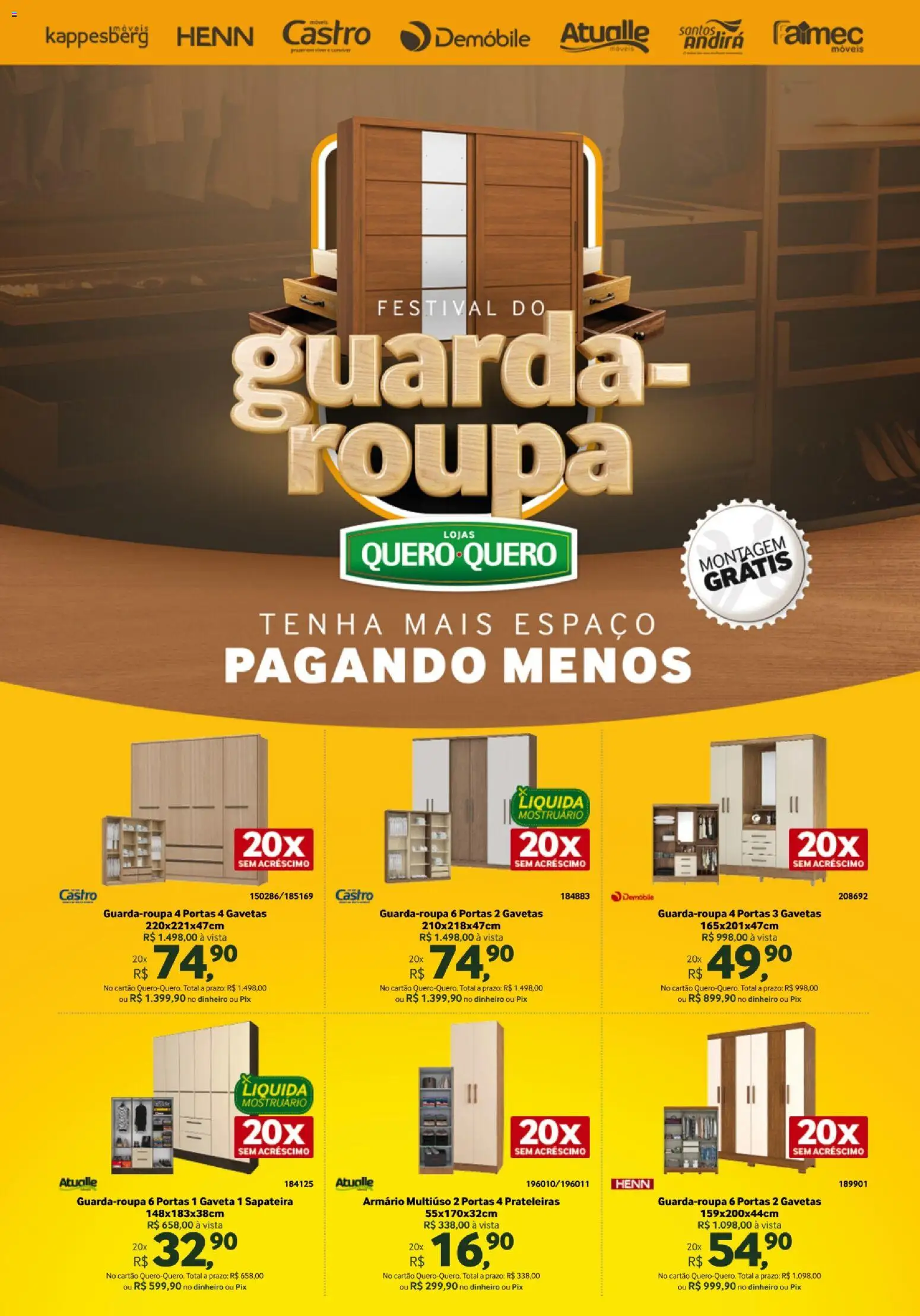 Pré-Visualização do folheto "Lojas Quero-Quero ofertas Festival do Guarda-roupa" da loja Lojas Quero-Quero válido a partir de 01/04/2026 - Sapateira, Portas, Armário