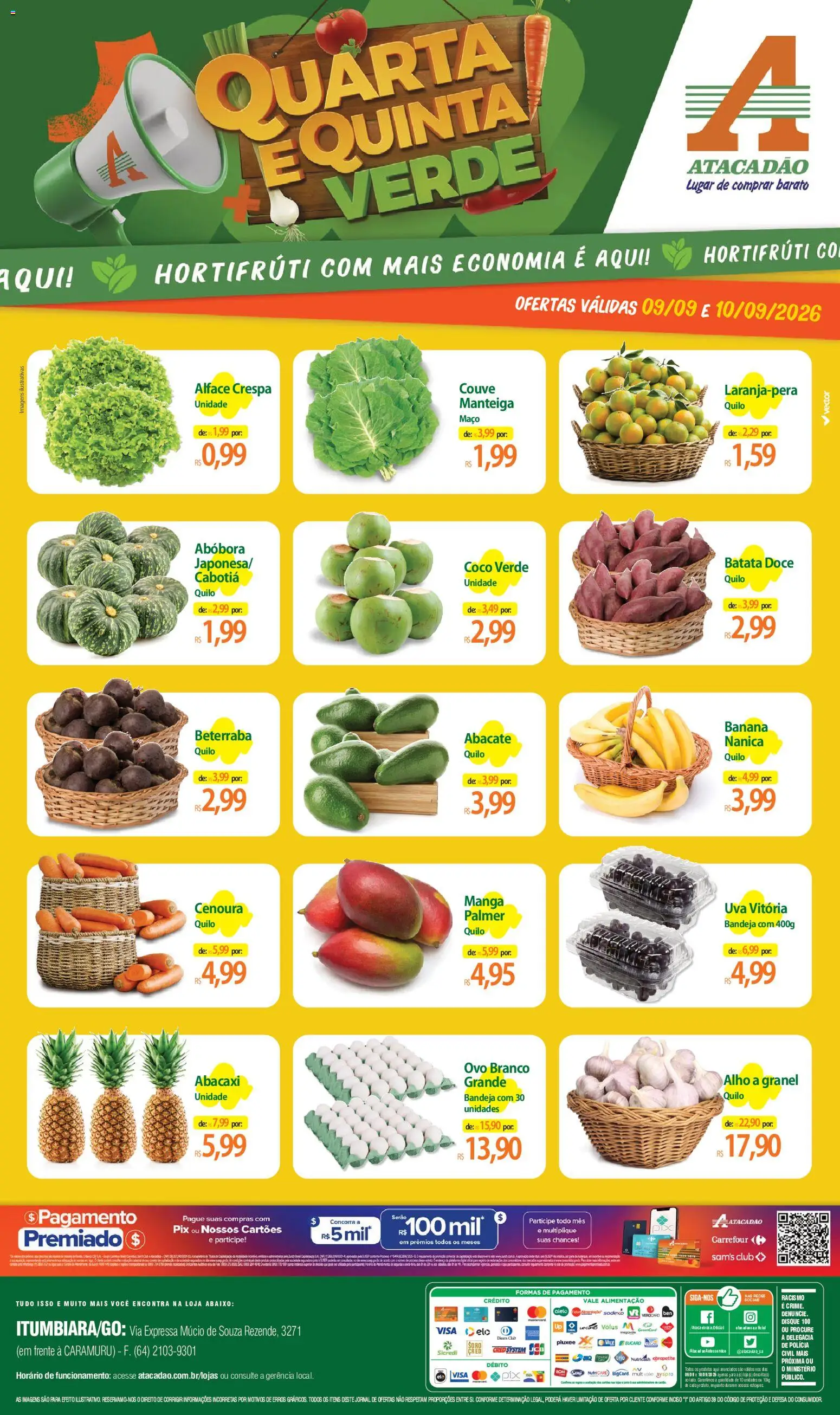 Pré-Visualização do folheto "Atacadão ofertas - GO" da loja Atacadão válido a partir de 09/09/2026 - Uva, Abacaxi, Abóbora, Batata, Manteiga, Cenoura, Couve, Alface