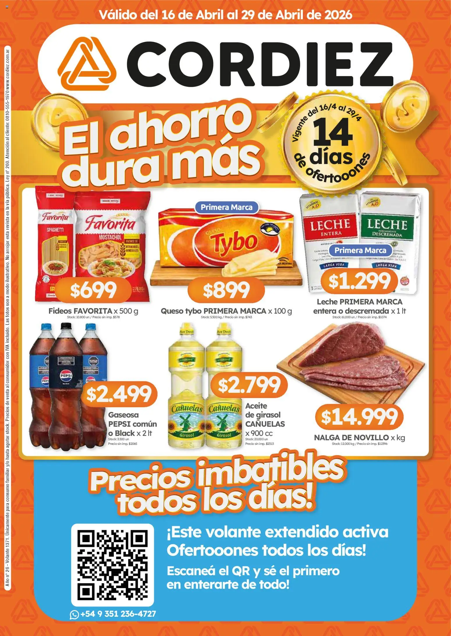 Vista previa del folleto de la tienda Cordiez válido desde el 16/04/2026 - Queso, Pepsi, Aceite, Leche, Fideos, Revista, Gaseosa, Spaghetti