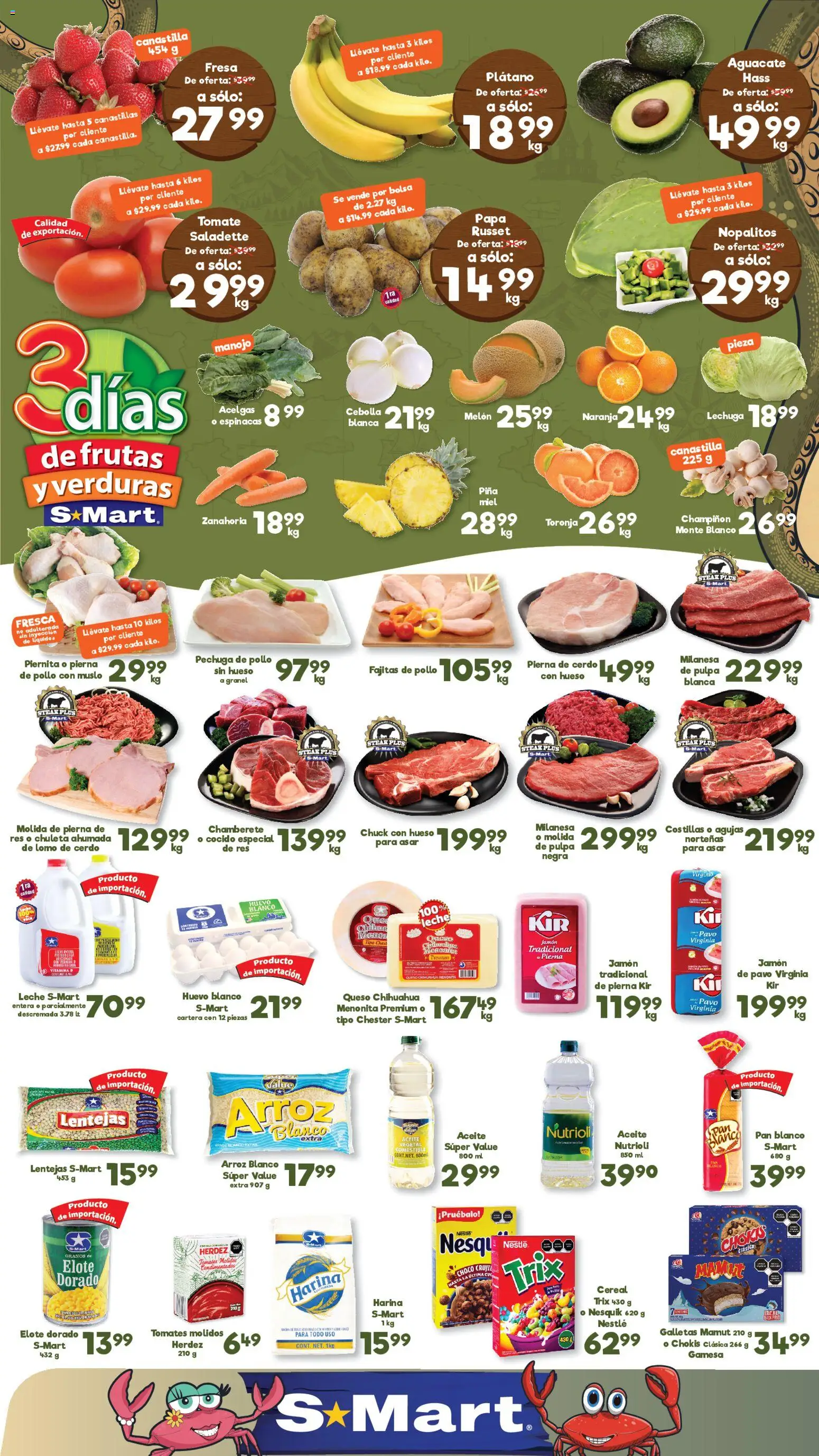Vista previa las ofertas de la tienda S-Mart - S-Mart folleto Monterrey desde el 03/03/2026 - Galletas, Leche, Huevo, Arroz, Aceite, Lechuga, Chuleta, Melón