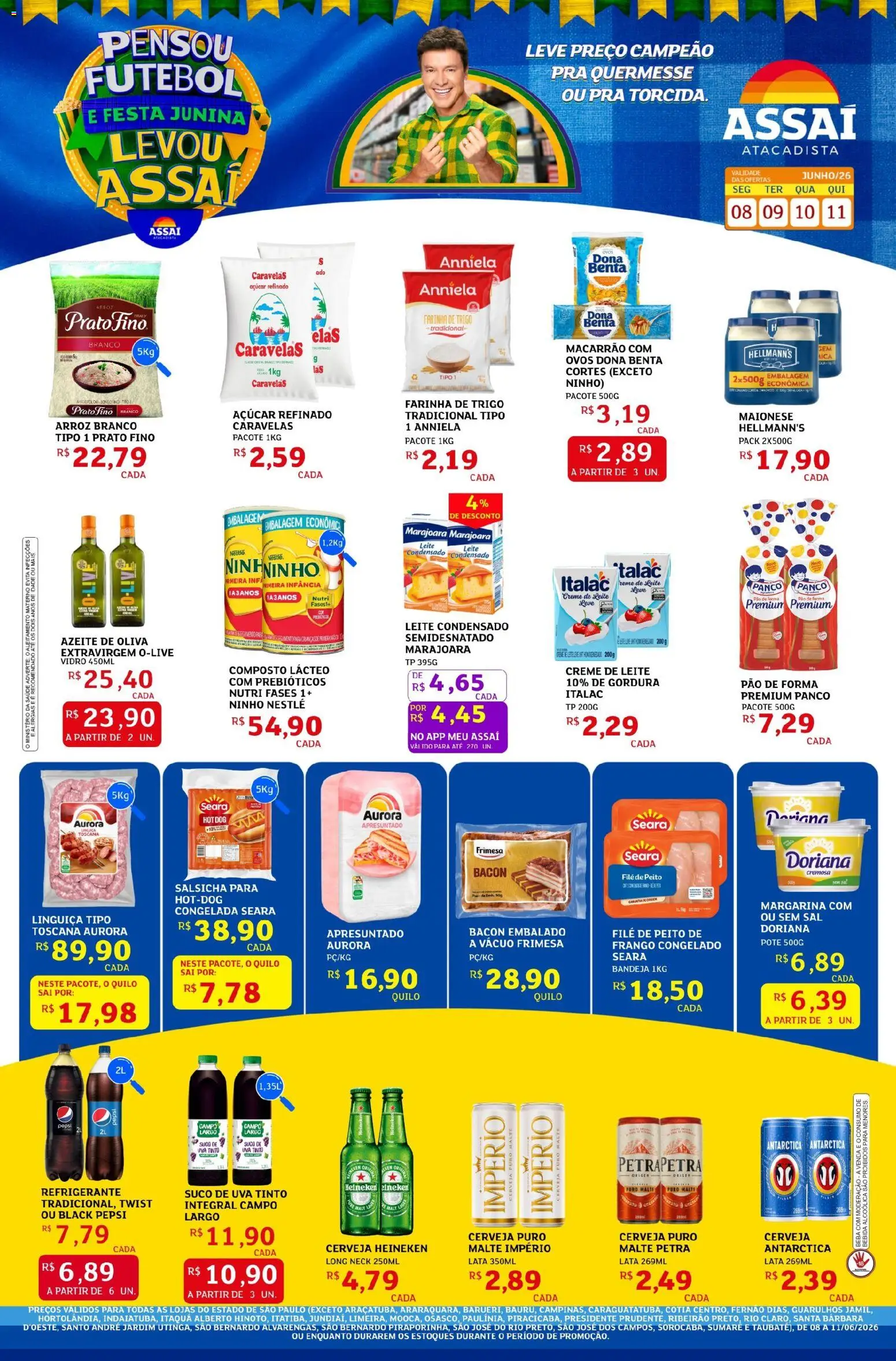 Pré-Visualização do folheto "Assaí Atacadista ofertas - SP" da loja Assaí Atacadista válido a partir de 08/06/2026 - Macarrão, Uva, Ovos, Arroz, Leite, Suco, Refrigerante, Azeite de oliva