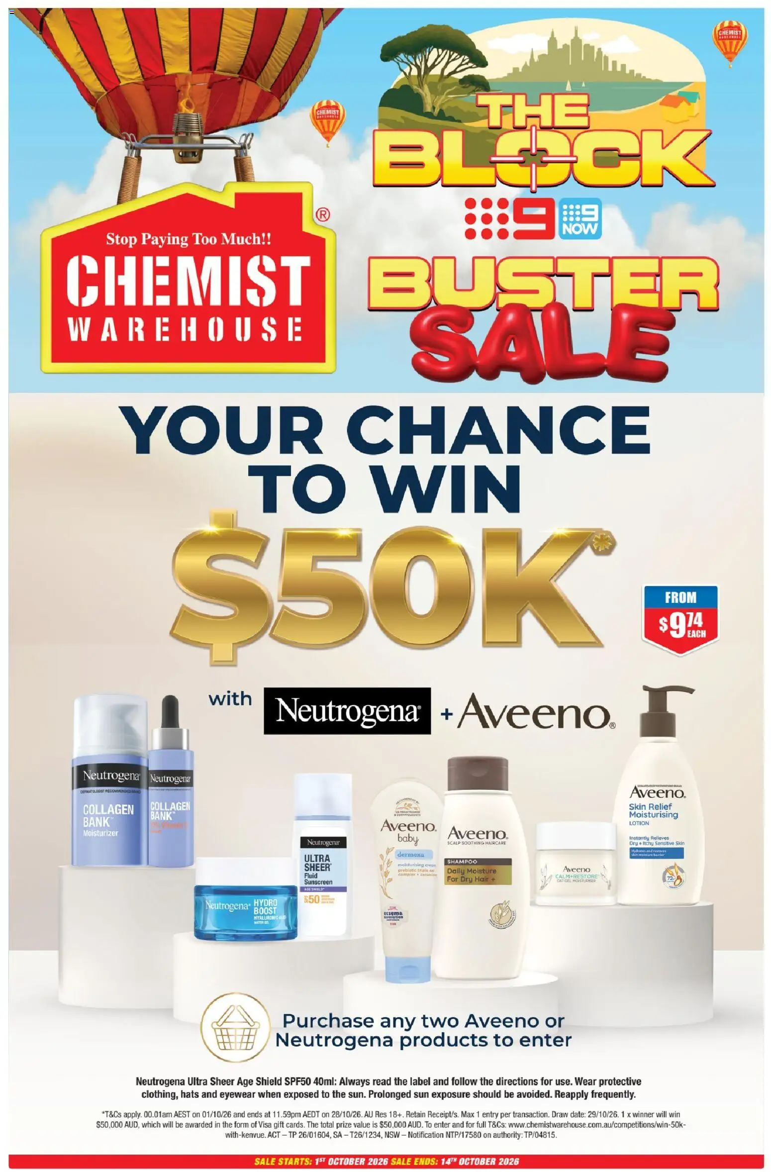 Preview of catalogue Chemist Warehouse catalogue from shop Chemist Warehouse valid 01/10/2026 - Shampoo, Sunscreen, Lotion, Moisturiser, Date, Collagen, Sensitive skin