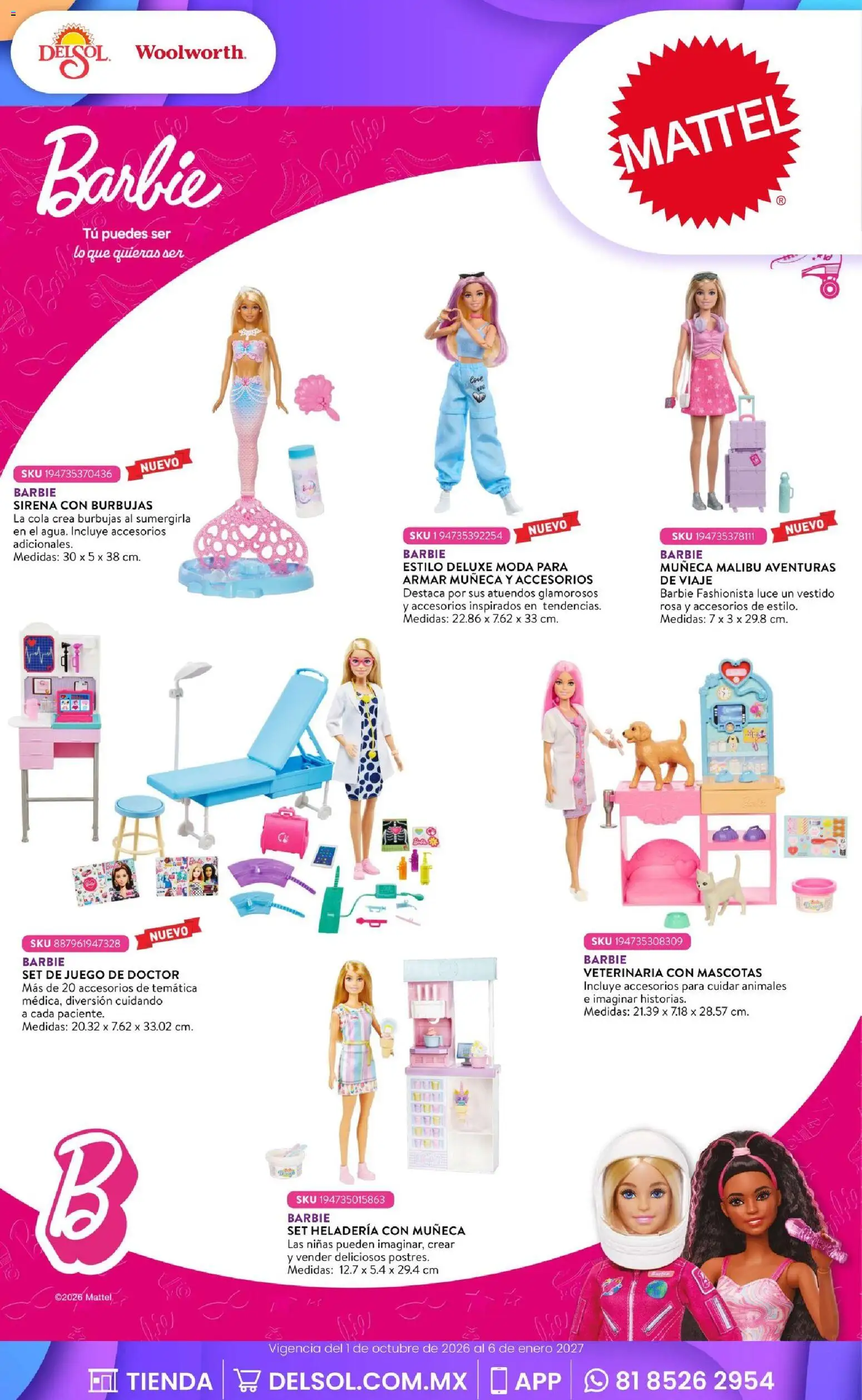 Vista previa las ofertas de la tienda Del Sol y Woolworth - Del Sol y Woolworth catálogo El Castillo del Juguete desde el 01/10/2026 - Juego, Vestido, Malibú