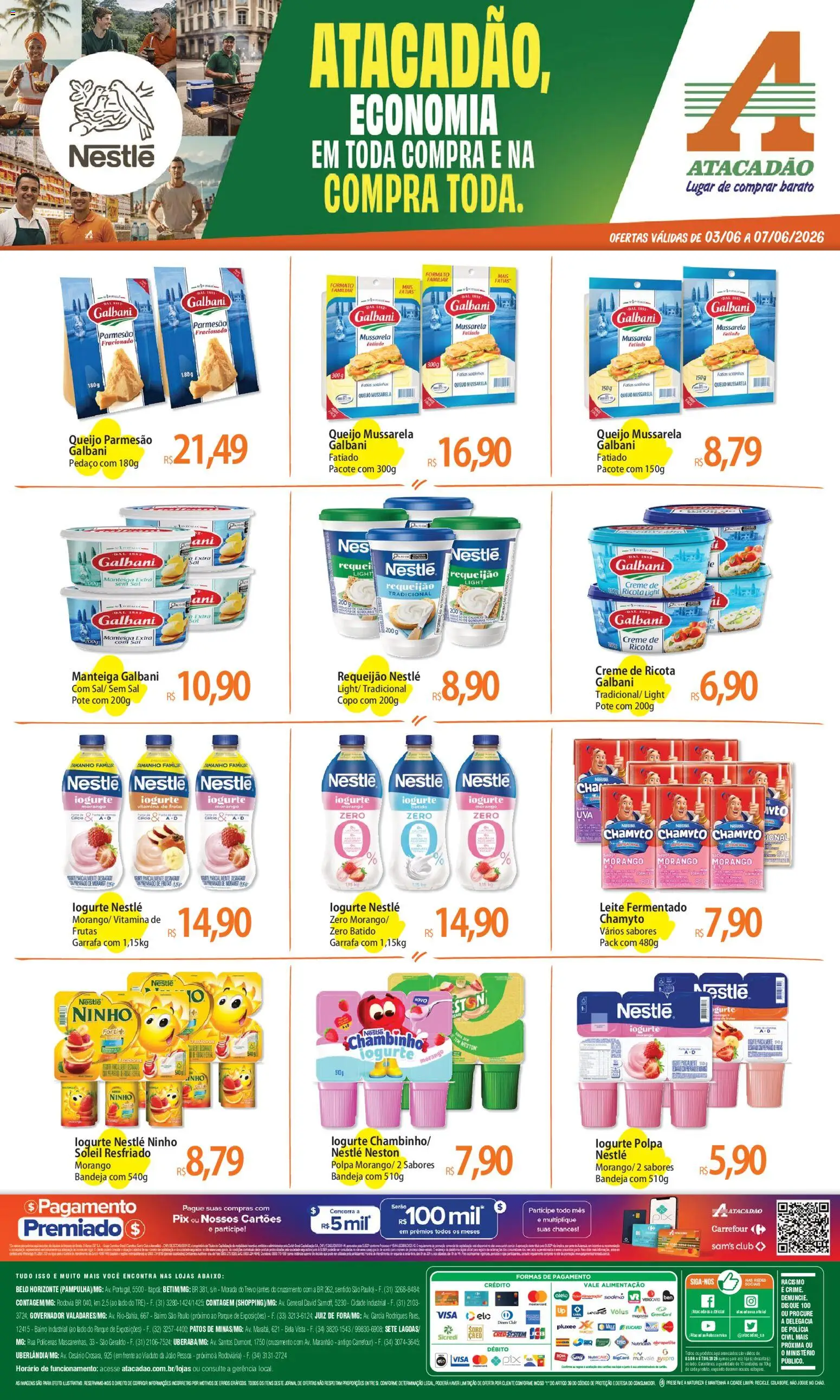 Pré-Visualização do folheto "Atacadão ofertas - MG" da loja Atacadão válido a partir de 03/06/2026 - Frutas, Mussarela, Manteiga, Creme, Requeijão, Ricota, Queijo parmesão, Parmesão
