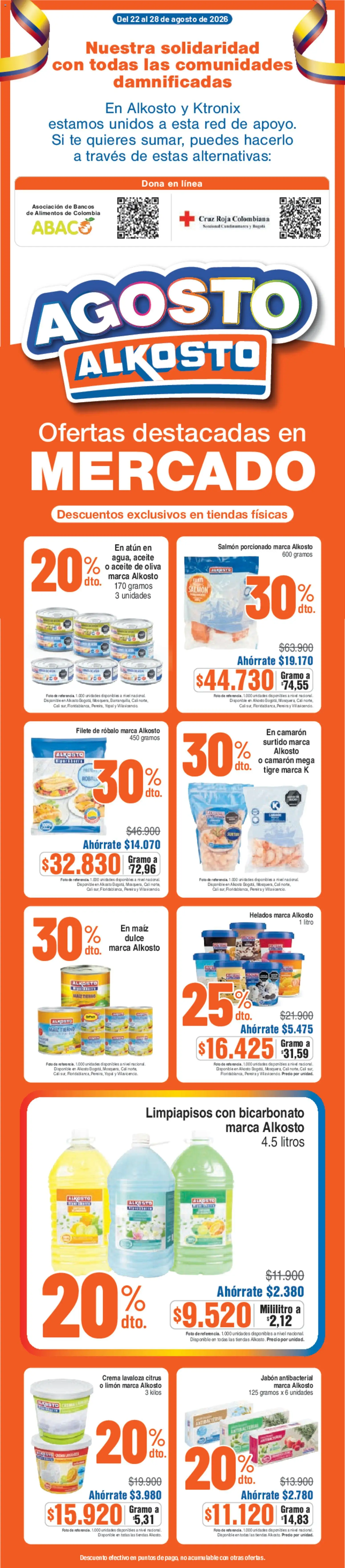  Vista previa del prospecto Alkosto Mercado del almacen Alkosto válida del 22/08/2026 al 28/08/2026 - Aceite de oliva, Limón, Aceite, Maiz, Crema, Jabón, Oliva, Salmón