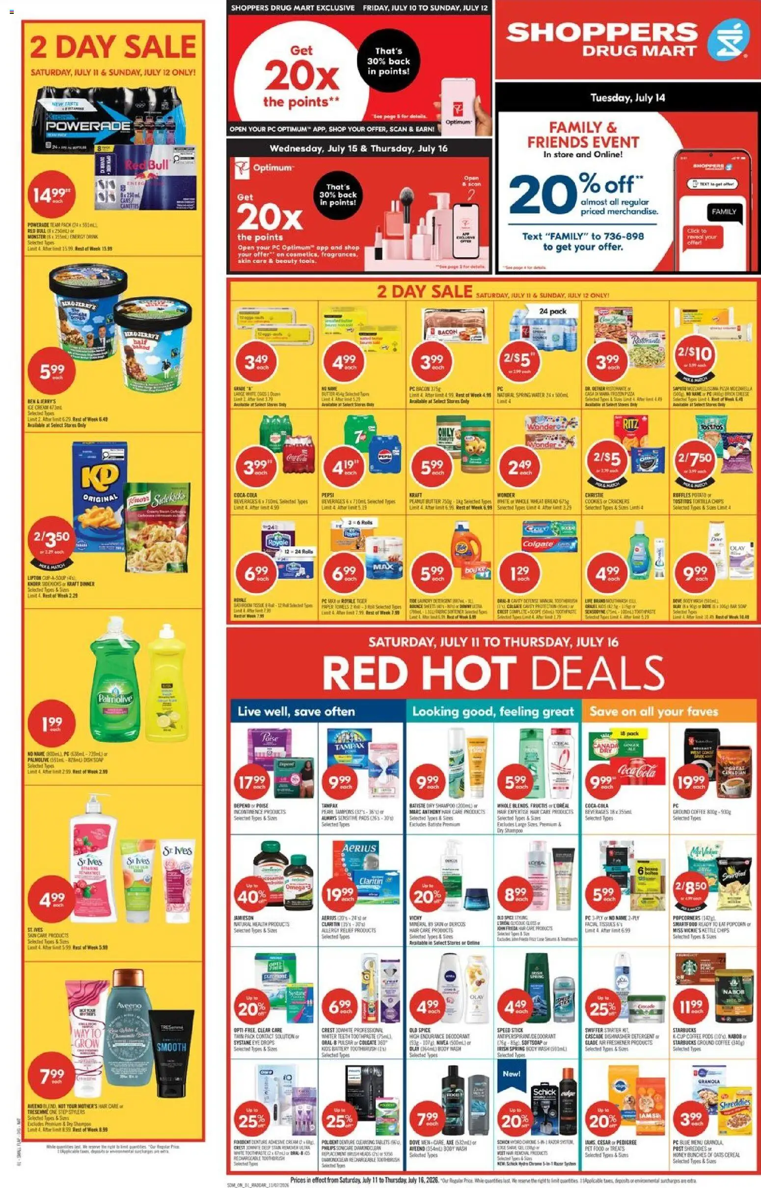 Preview of leaflet Shoppers weekly flyer / circulaire from shop Shoppers is valid from Jul 10, 2026 - Bread, Ice, Tampons, Lime, Soap, Crackers, Paper towels, Brush