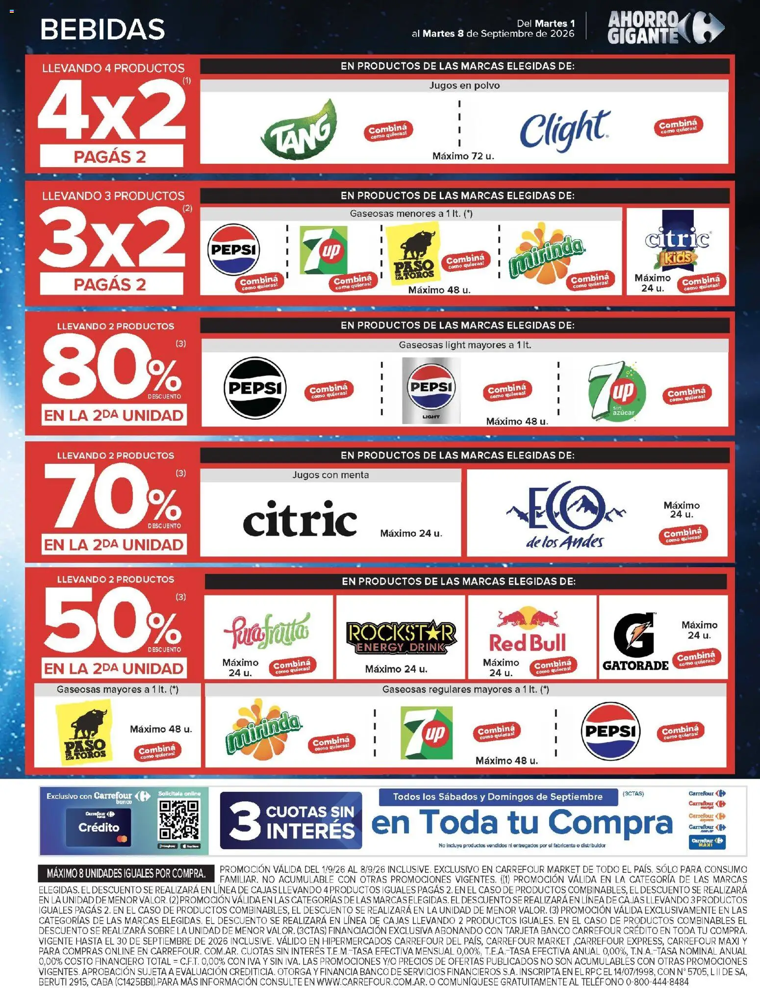 Vista previa del folleto de la tienda Carrefour válido desde el 01/09/2026 - Teléfono, Bebidas, Red Bull, Pepsi, Azucar, Sobre, Polvo